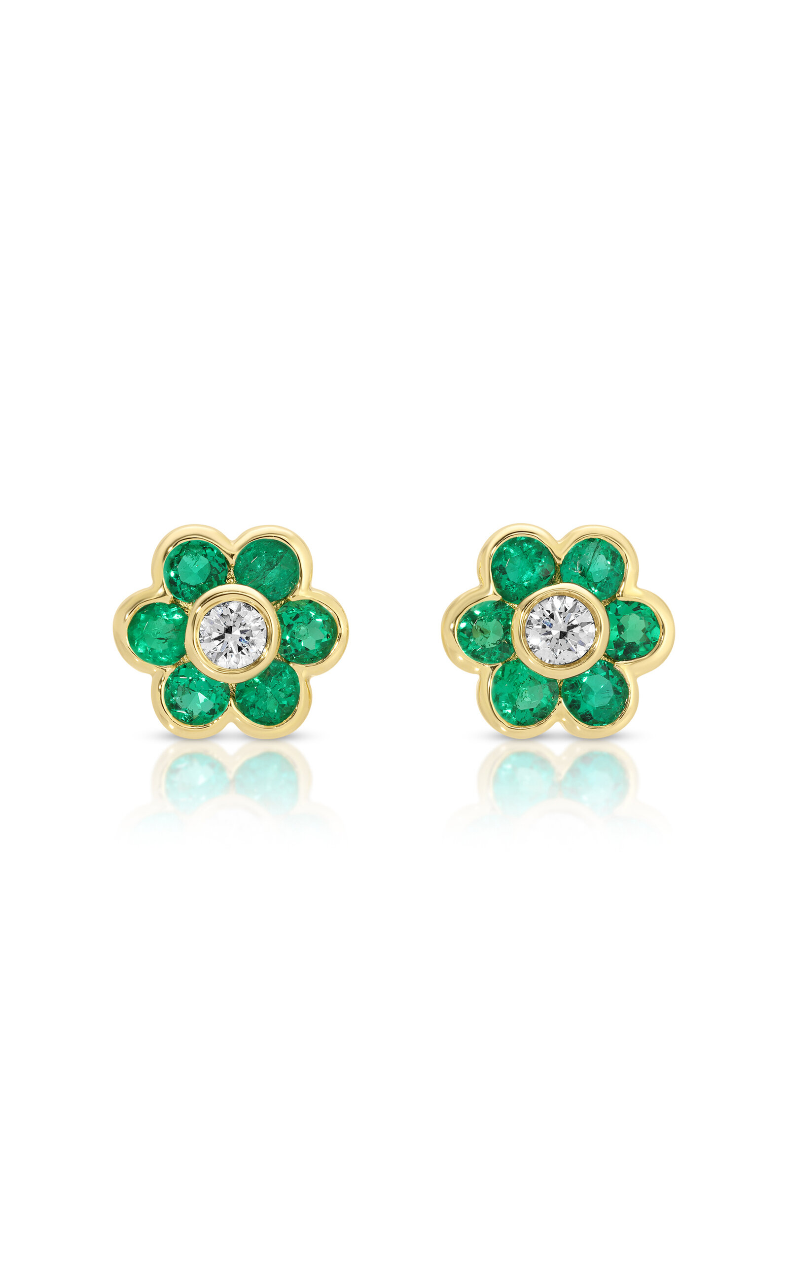 Anita Ko - 18k Yellow Gold Small Emerald Flora Studs - Green - OS - Only At Moda Operandi - Gifts For Her 3175$