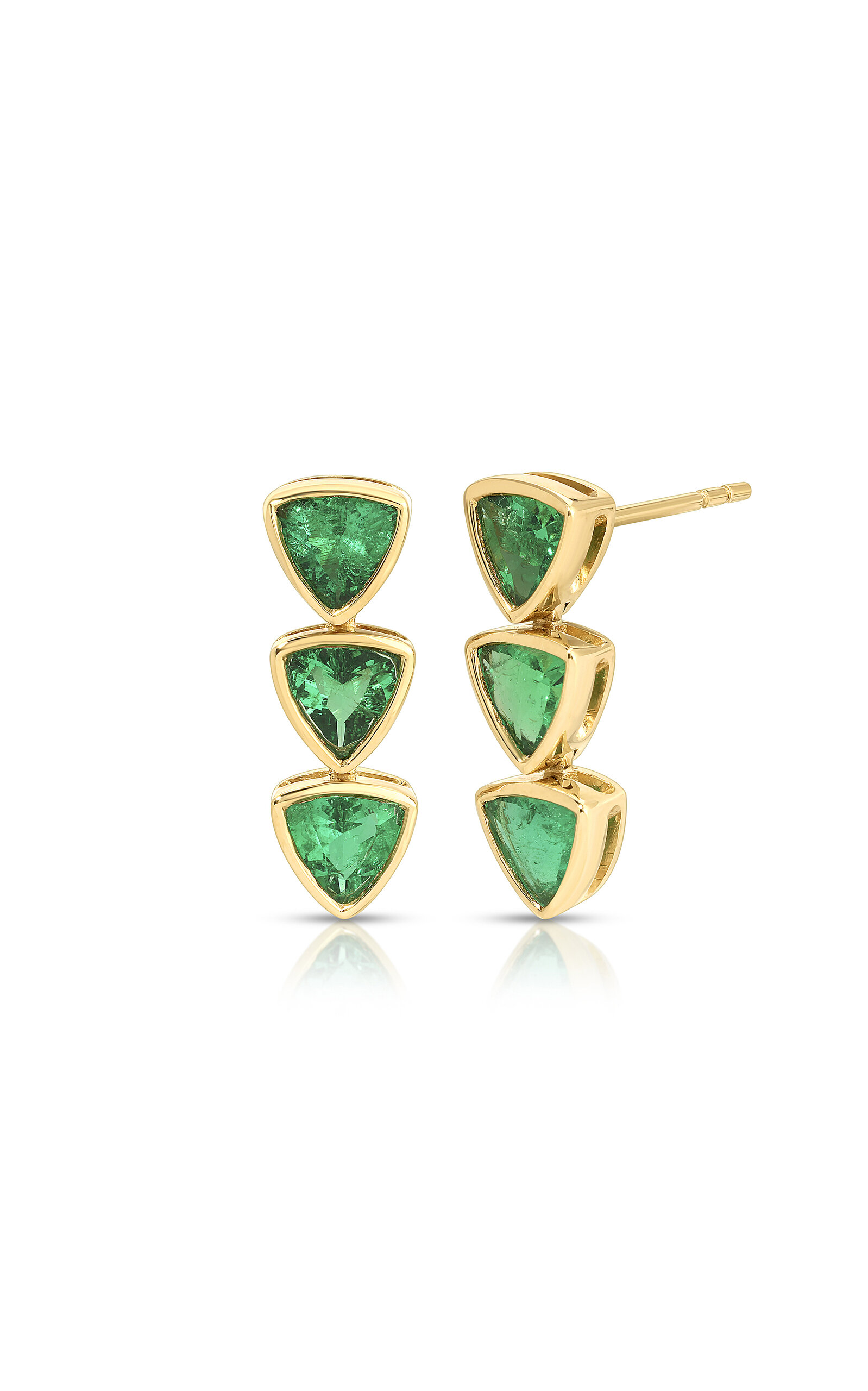 Anita Ko 18k Yellow Gold Bezeled Trillion Colombian Emerald Earrings In Green