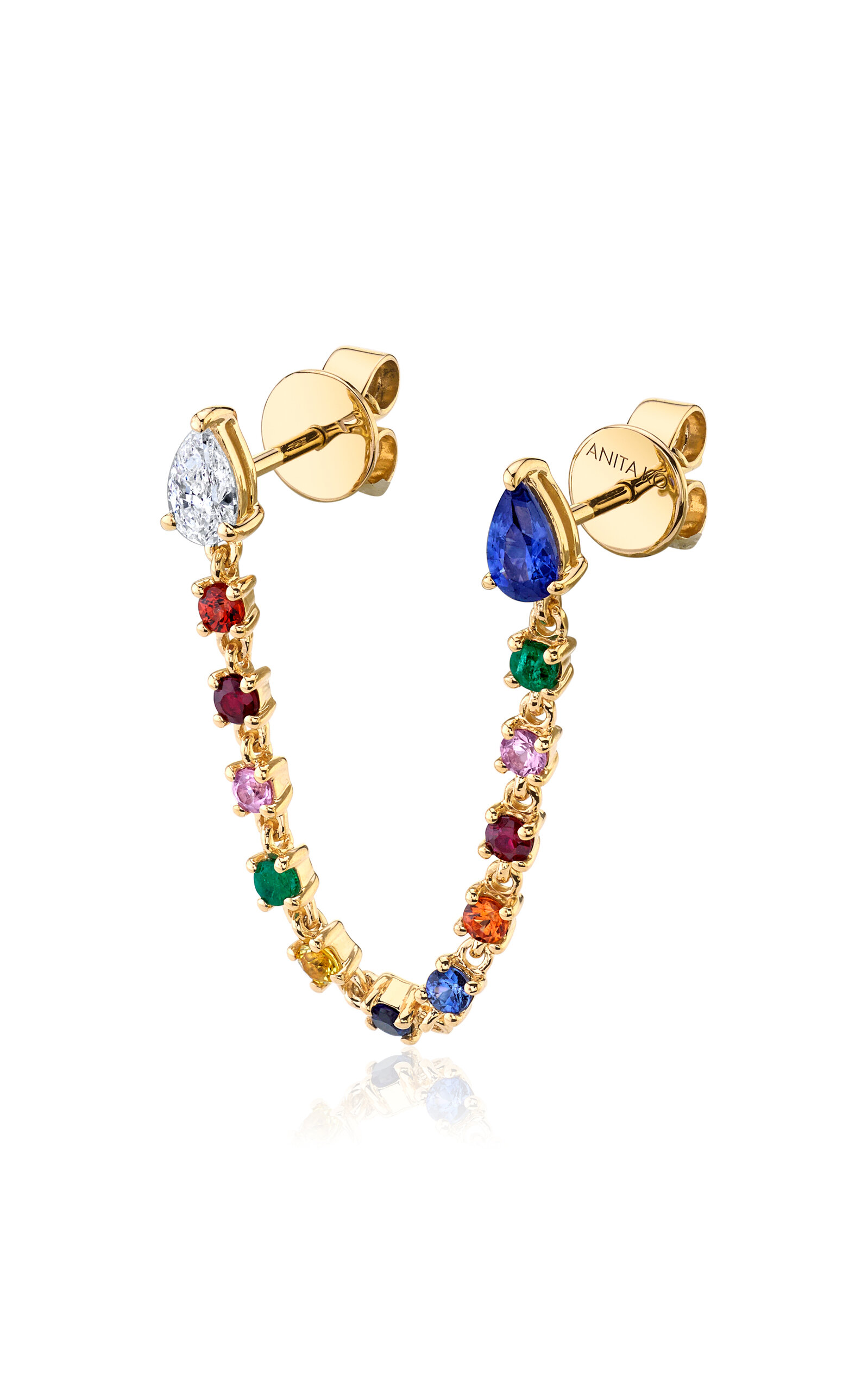 Anita Ko 18k Yellow Gold Double Piercing Loop Earring With Diamond And Blue Sapphire Pear Studs In Gold