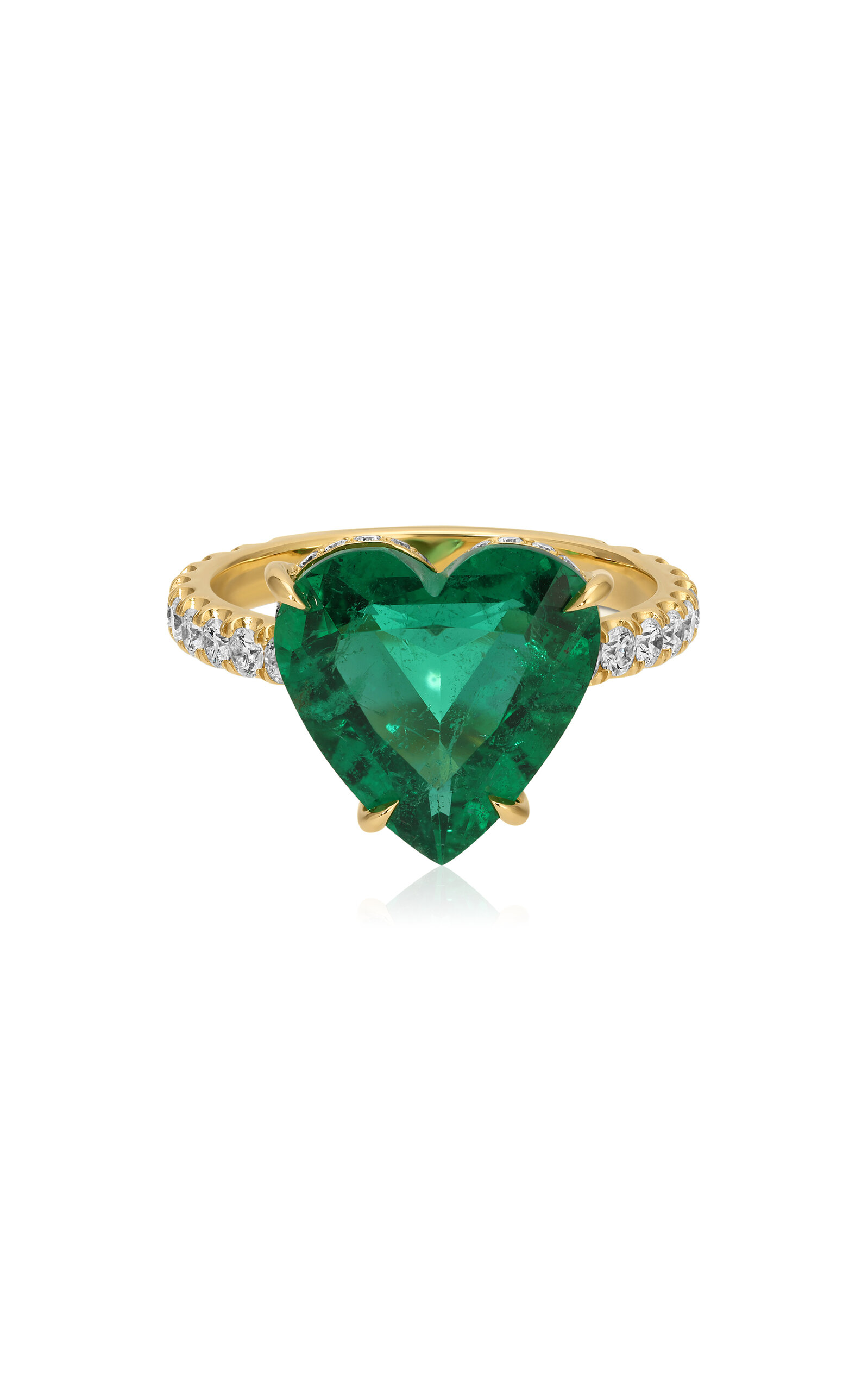 Anita Ko 18k Yellow Gold Emerald Heart Ring With Diamond Basket And Band In Gold