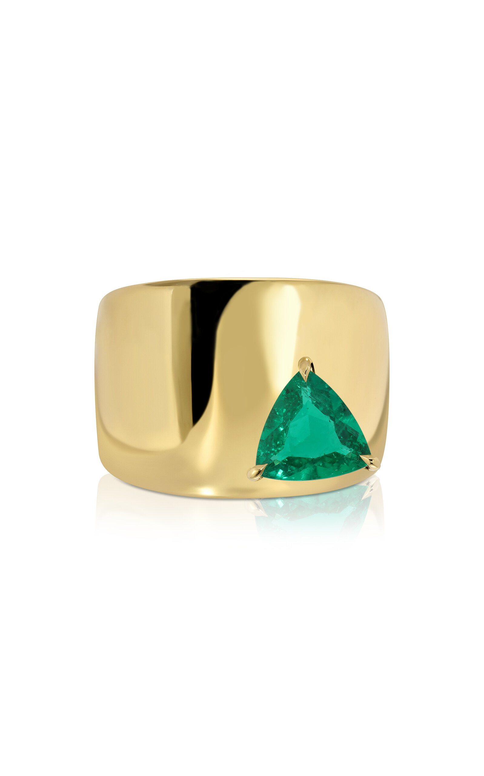 Anita Ko 18k Yellow Gold Galaxy Ring With Trillion Colombian Emerald In Gold