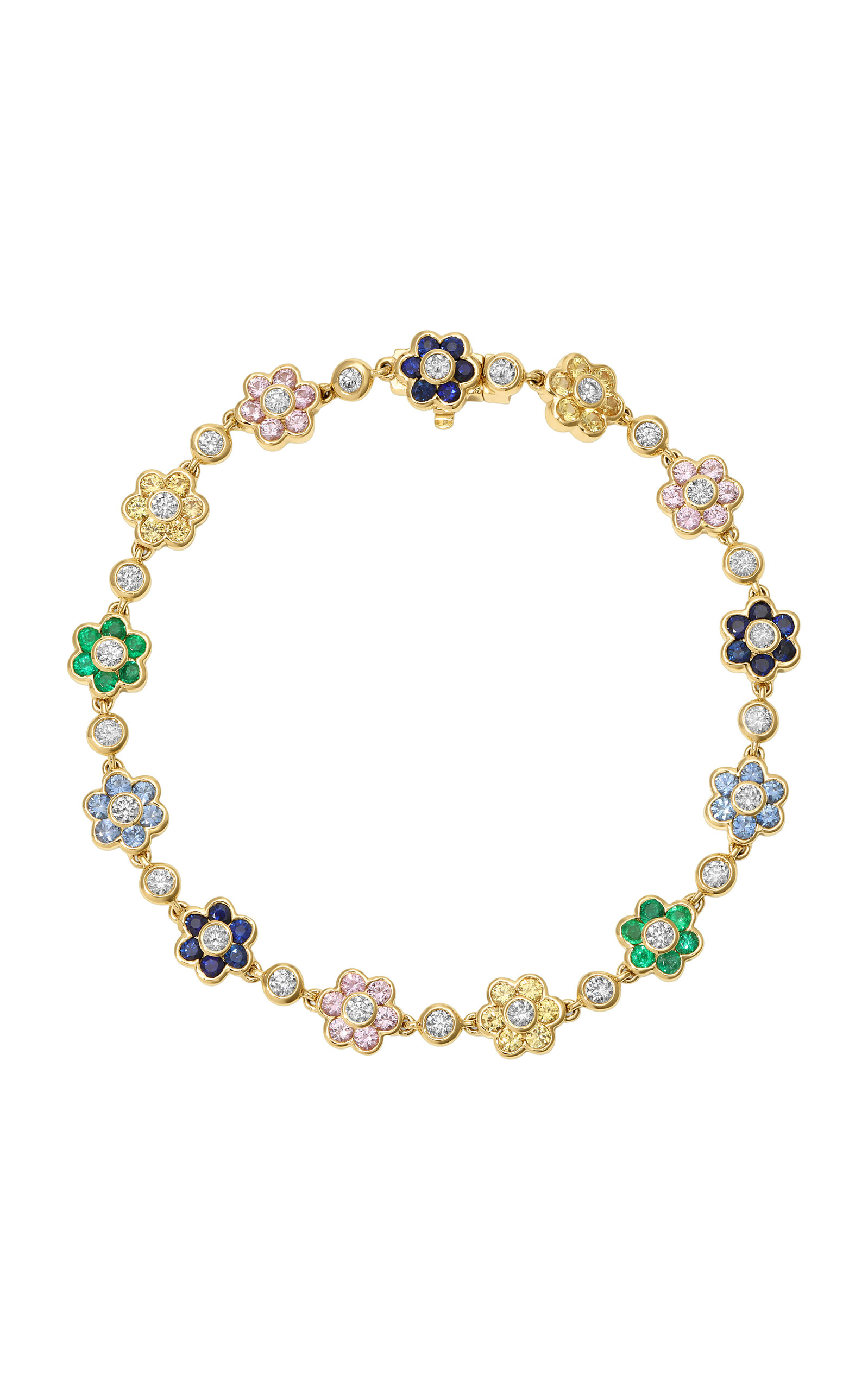 Anita Ko 18k Yellow Gold Small Multi Sapphire And Diamond Flora Bracelet In Gold