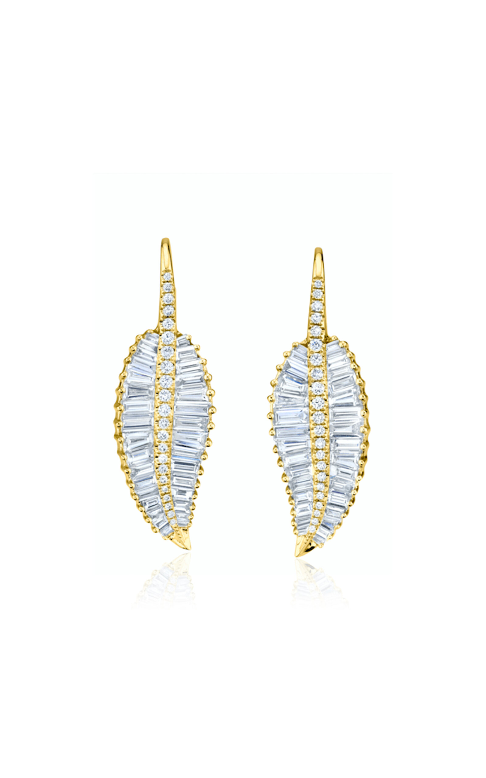 Anita Ko 18k Yellow Gold Large Palm Leaf Drop Earrings With Pave Diamond Stem In Gold