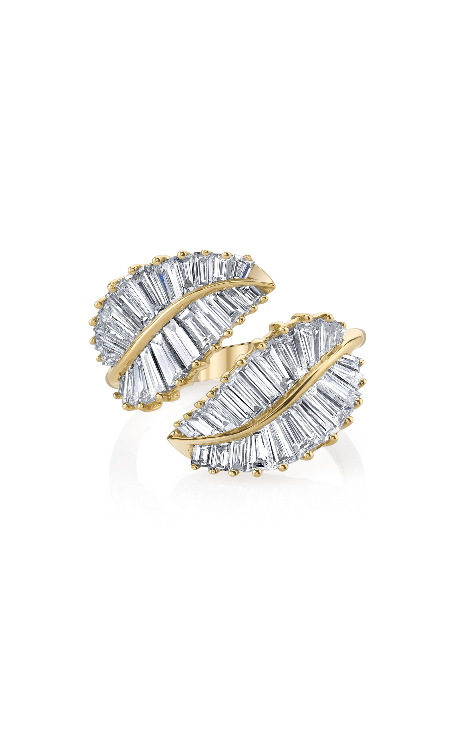 Anita Ko 18k Yellow Gold Small Palm Leaf Studs .39cts Baguette Diamonds In Metallic