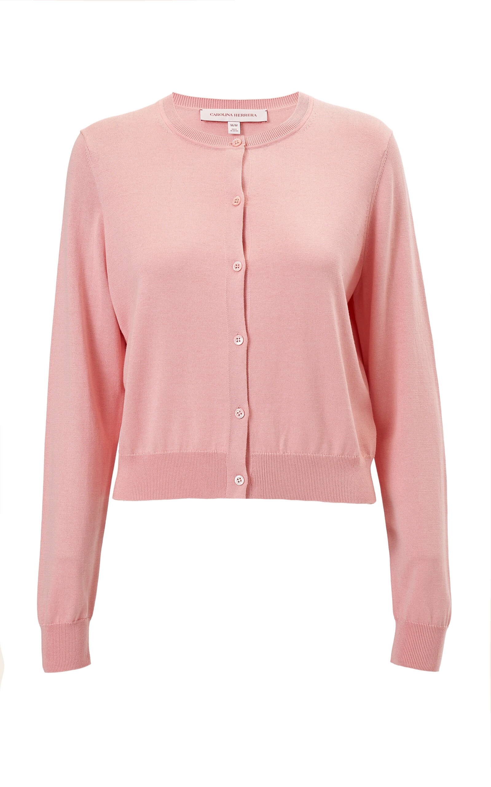 Carolina Herrera Long-sleeve Signature Silk-cotton Cardigan In Pink