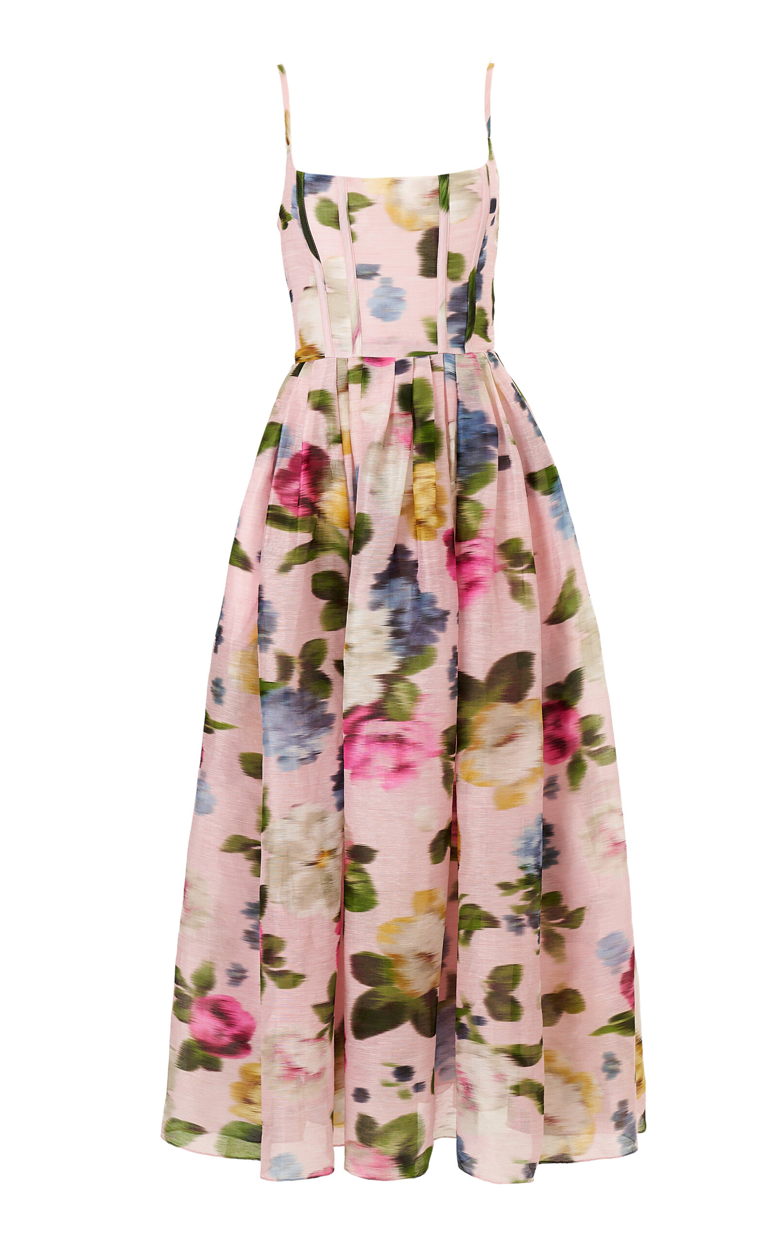 Carolina Herrera Garden Floral Linen-silk Midi Dress In Pink