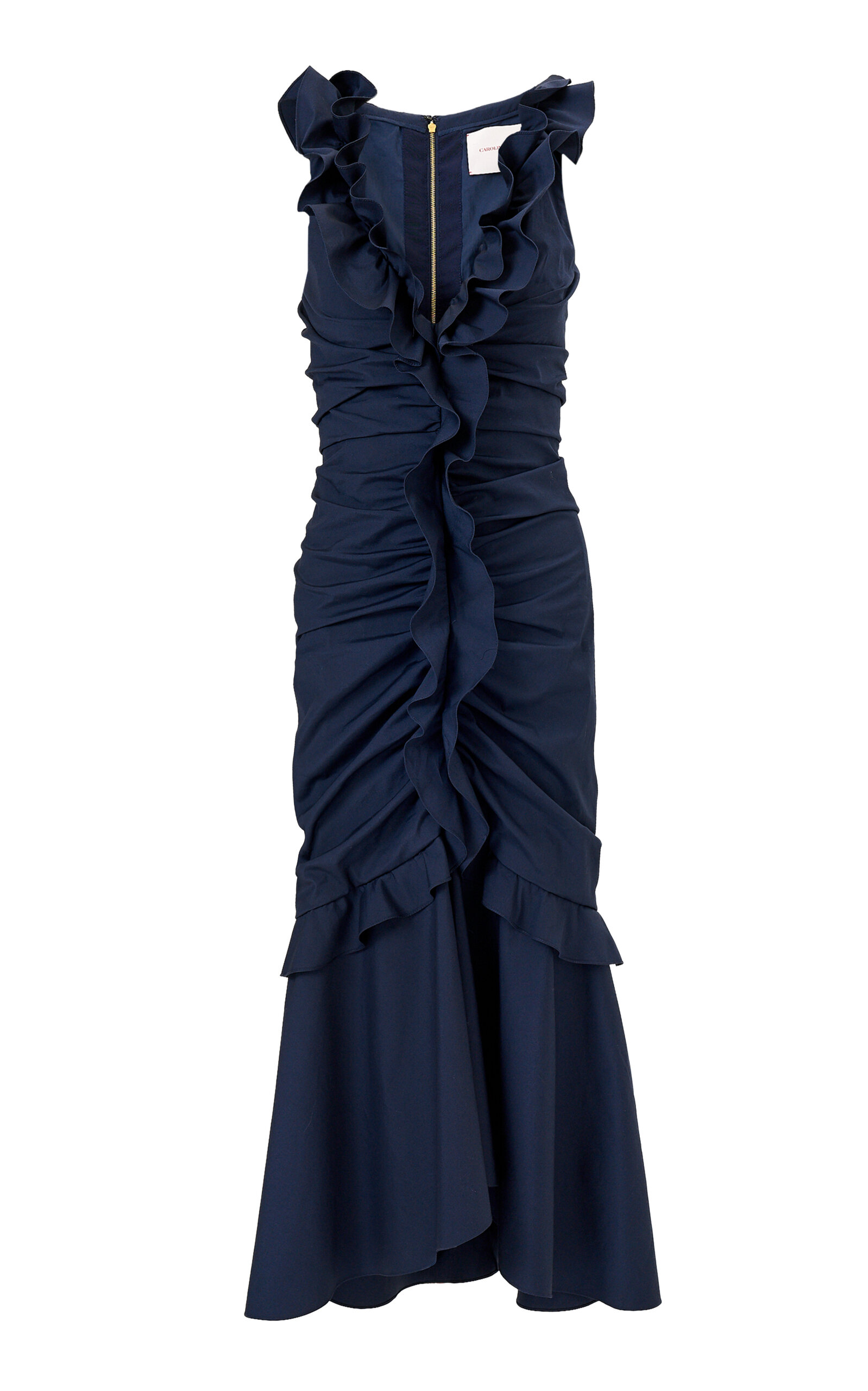 Carolina Herrera Ruffled Cotton Midi Dress In Blue