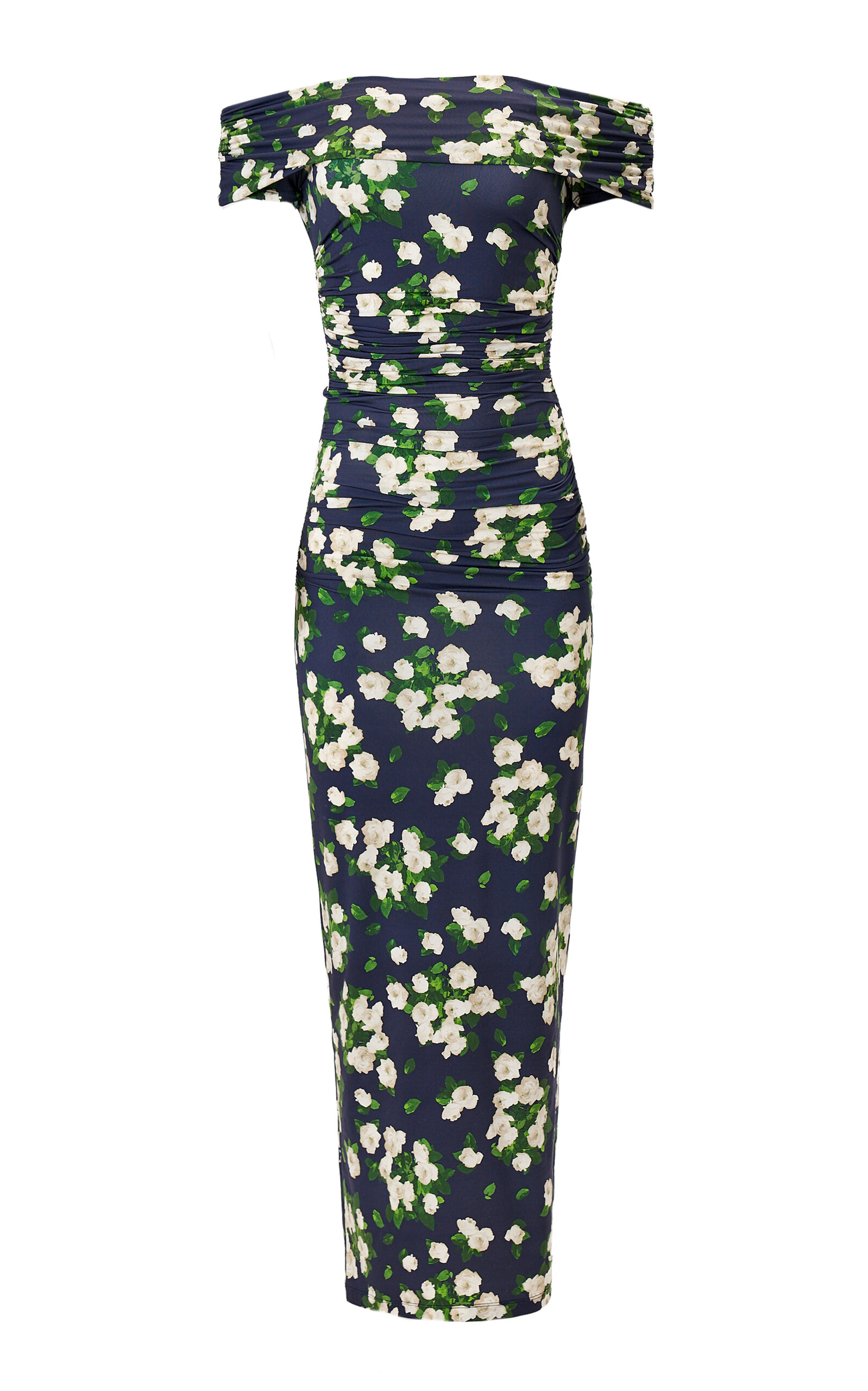 Carolina Herrera Off-the-shoulder Painted Rose Jersey Midi Dress In Blue