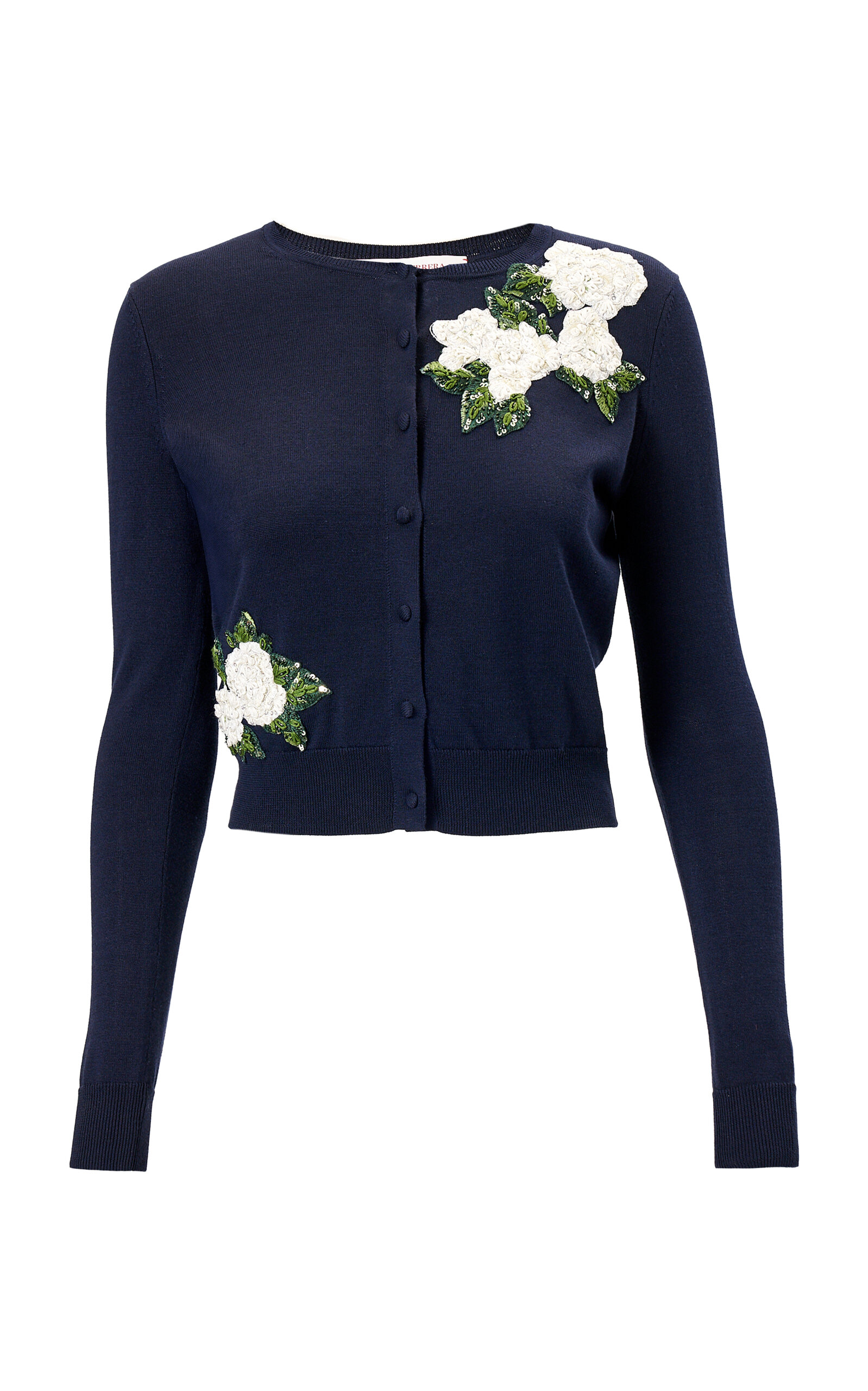 Carolina Herrera - Floral-Embroidered Silk-Blend Cardigan - Navy - XS - Moda Operandi