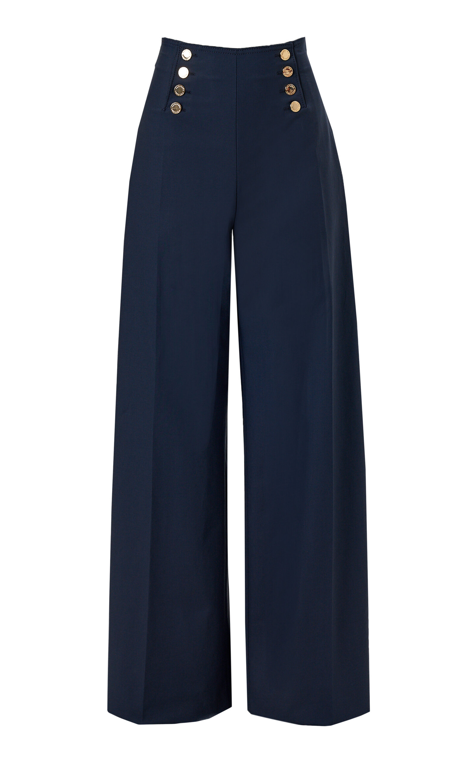 Carolina Herrera Button-front Cotton Sateen Wide-leg Pants In Blue