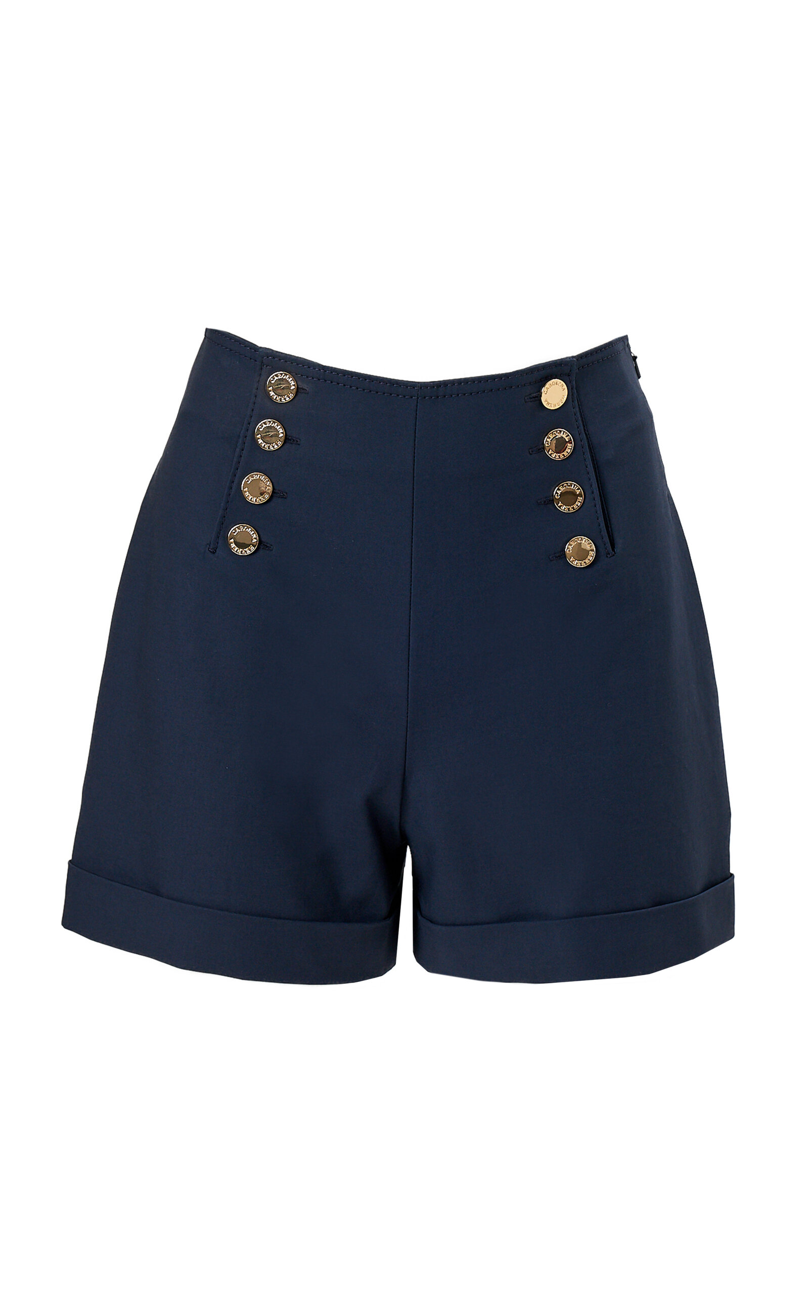 Carolina Herrera Button-front Cotton Sateen Shorts In Blue