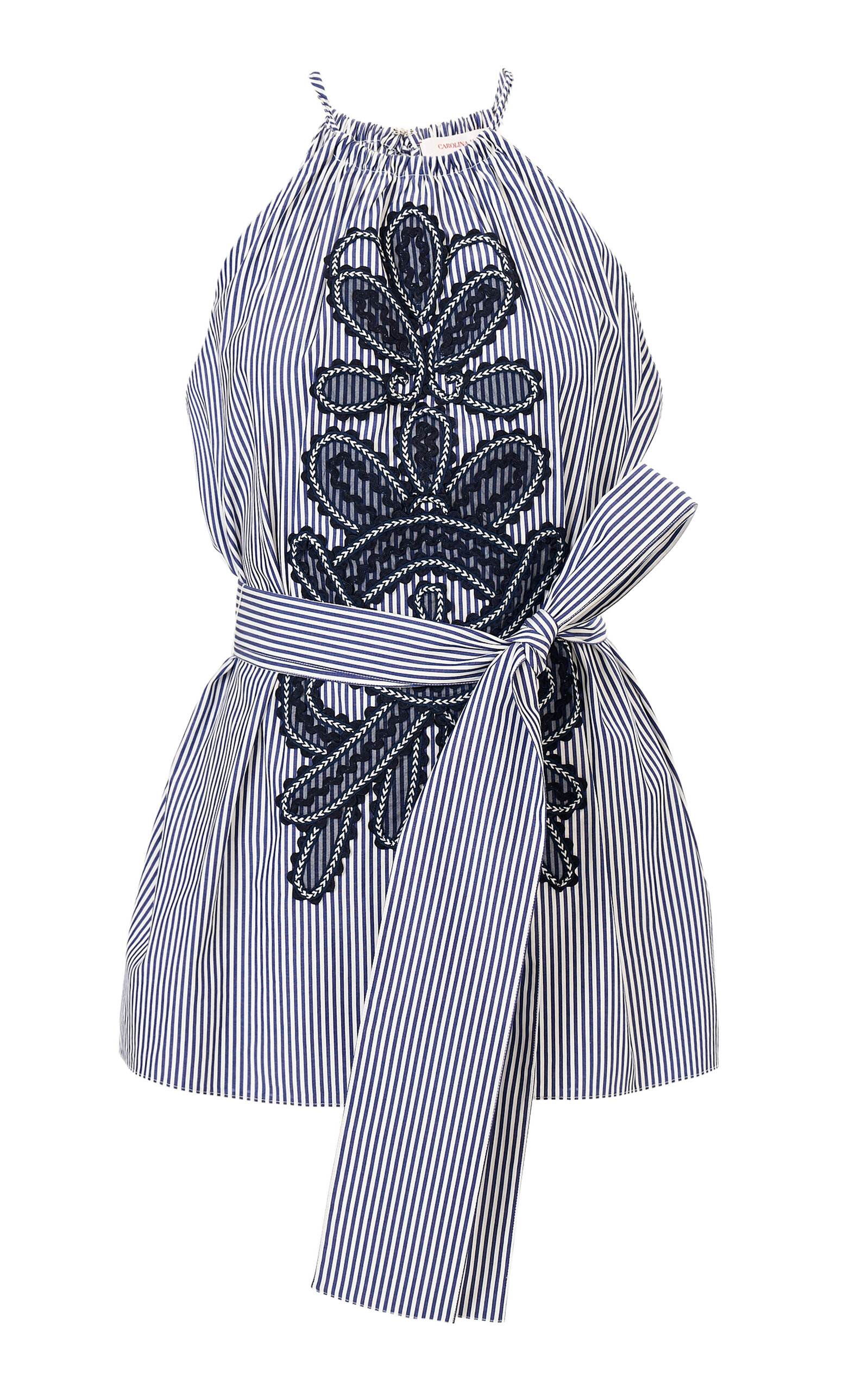 Carolina Herrera Embroidered Striped Cotton Top In Gray