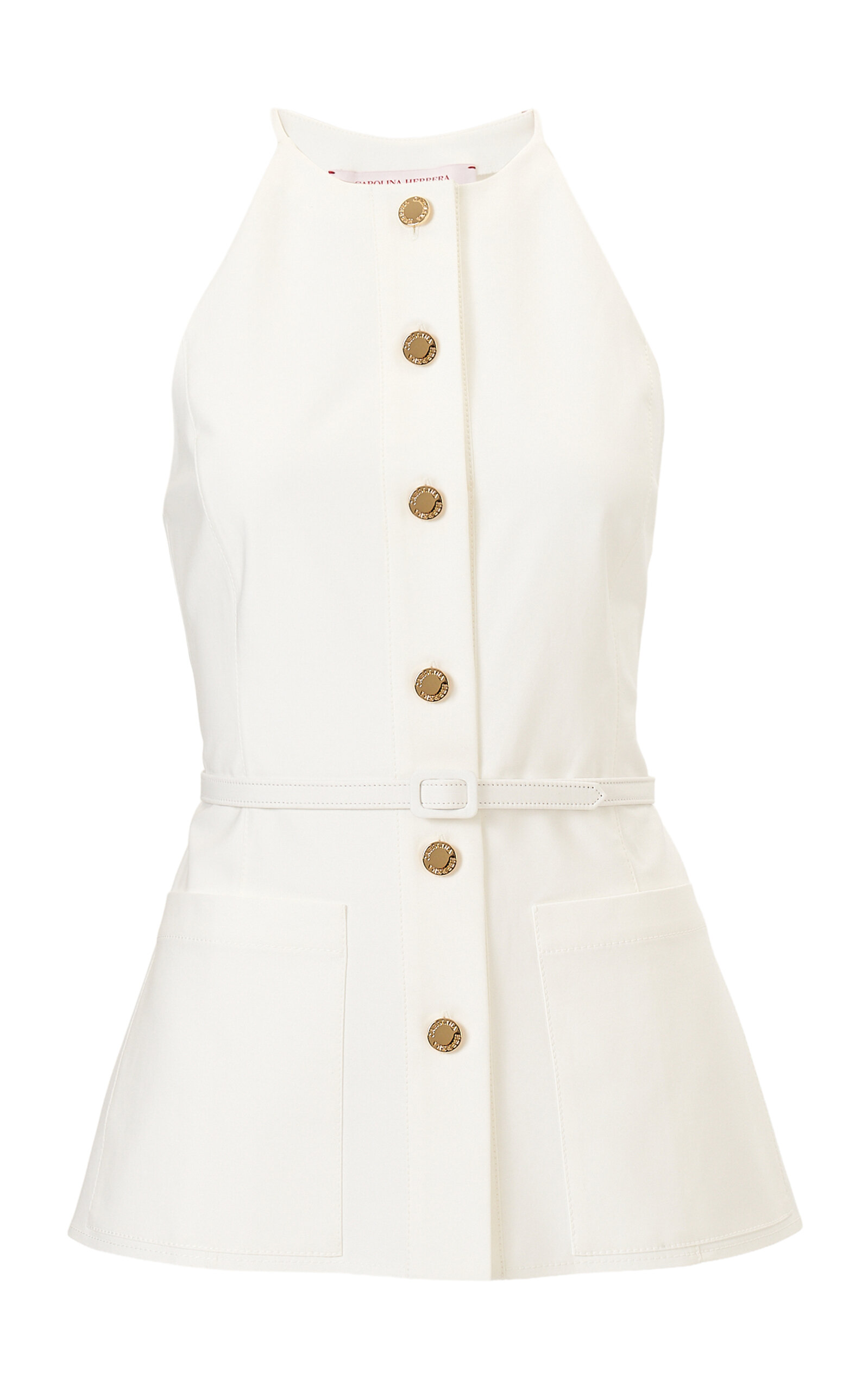 Carolina Herrera Belted Cotton Sateen Top In White