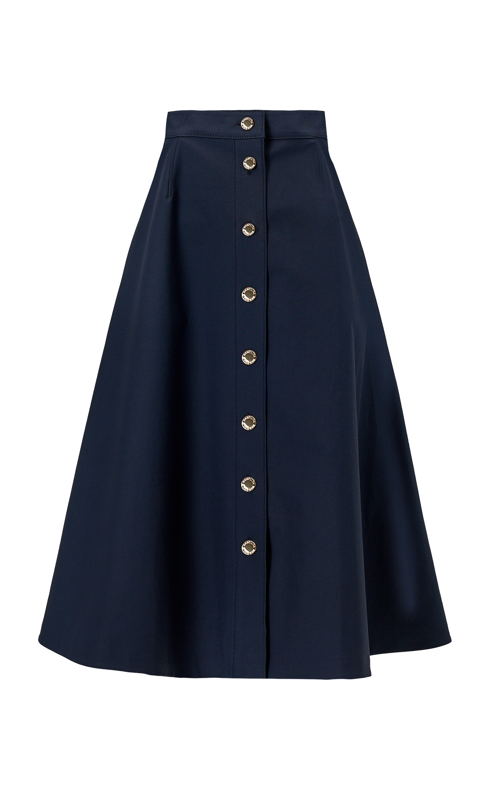 Carolina Herrera - Button-Front Cotton Sateen Midi Skirt - Navy - US 6 - Moda Operandi