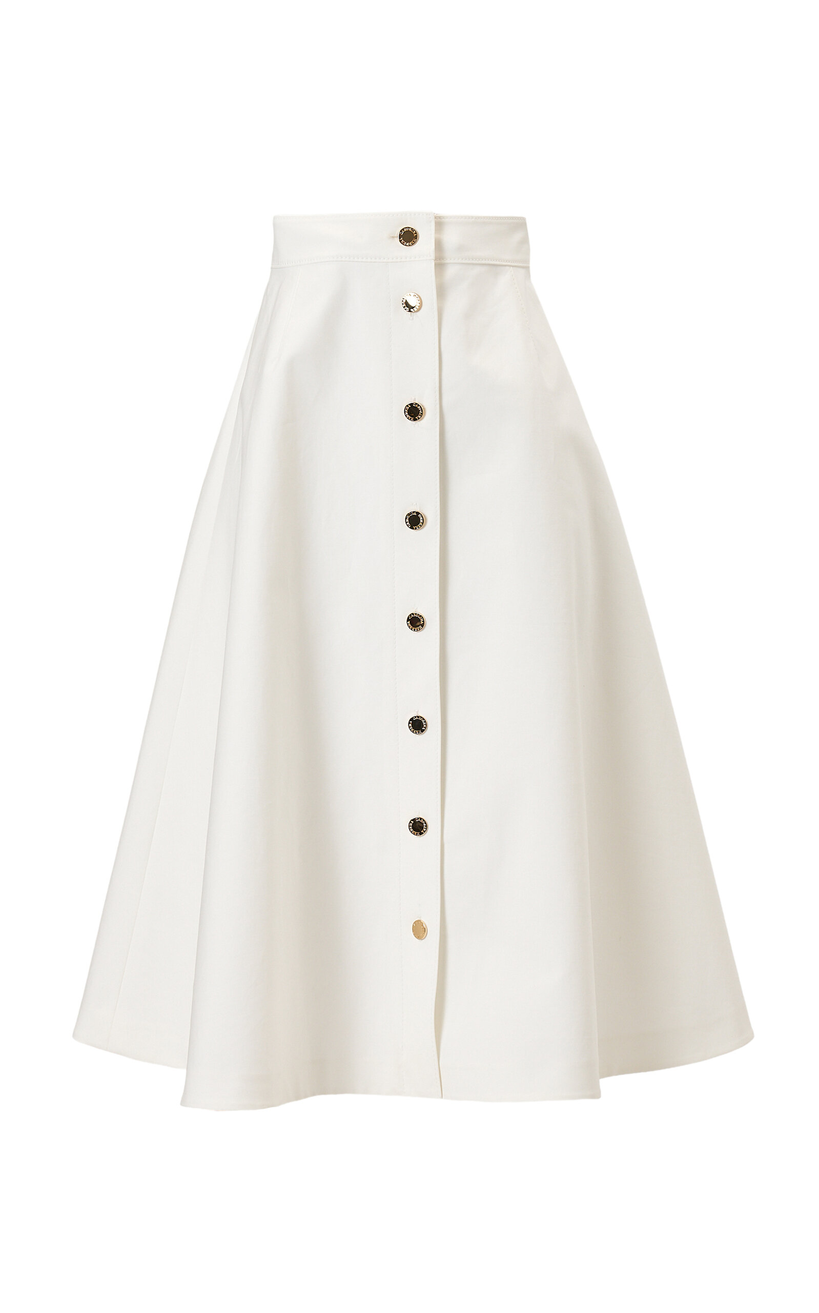 Carolina Herrera High-rise Cotton Sateen Midi Skirt In White