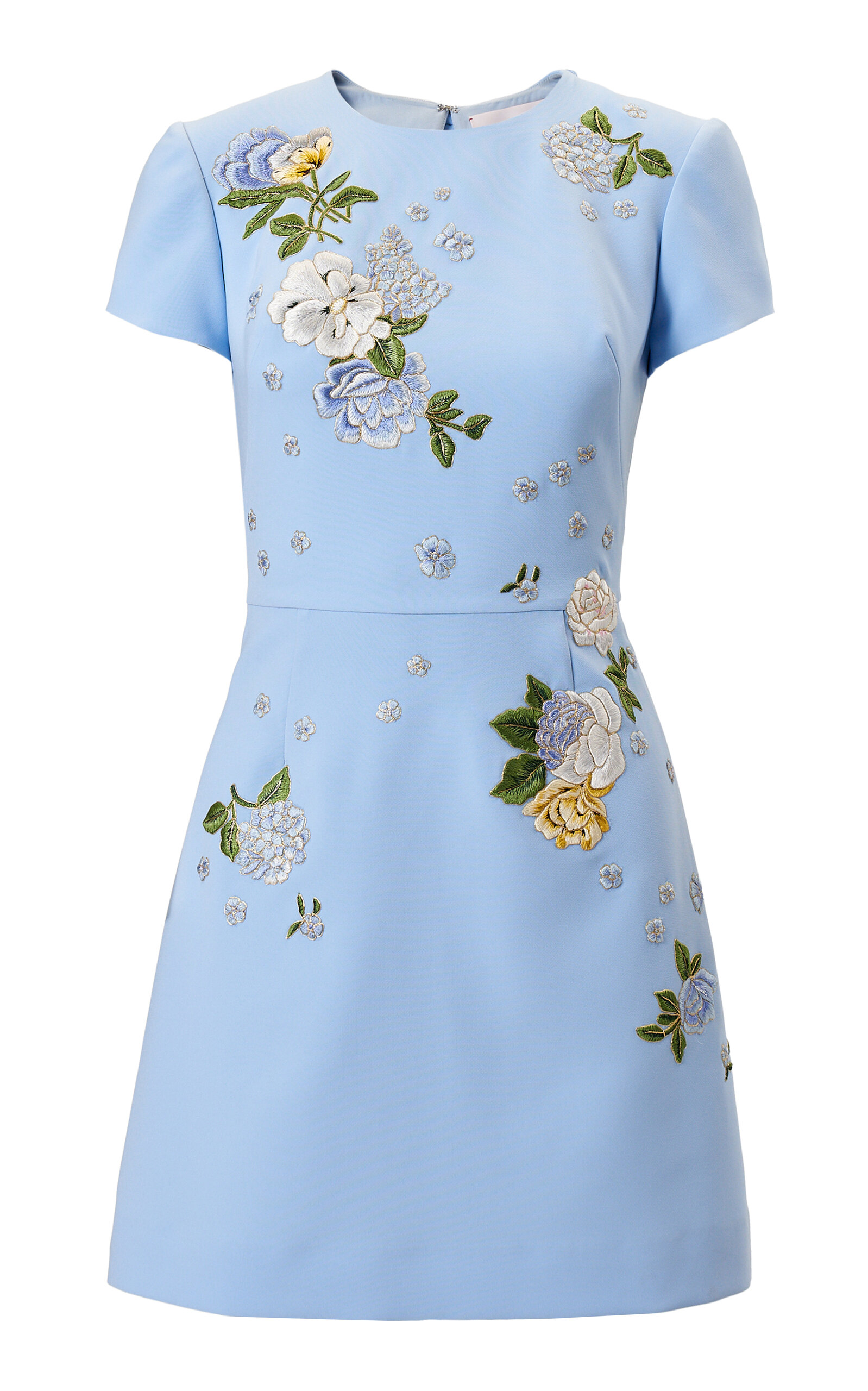 Carolina Herrera Embroidered Fluid Crepe Dress In Blue