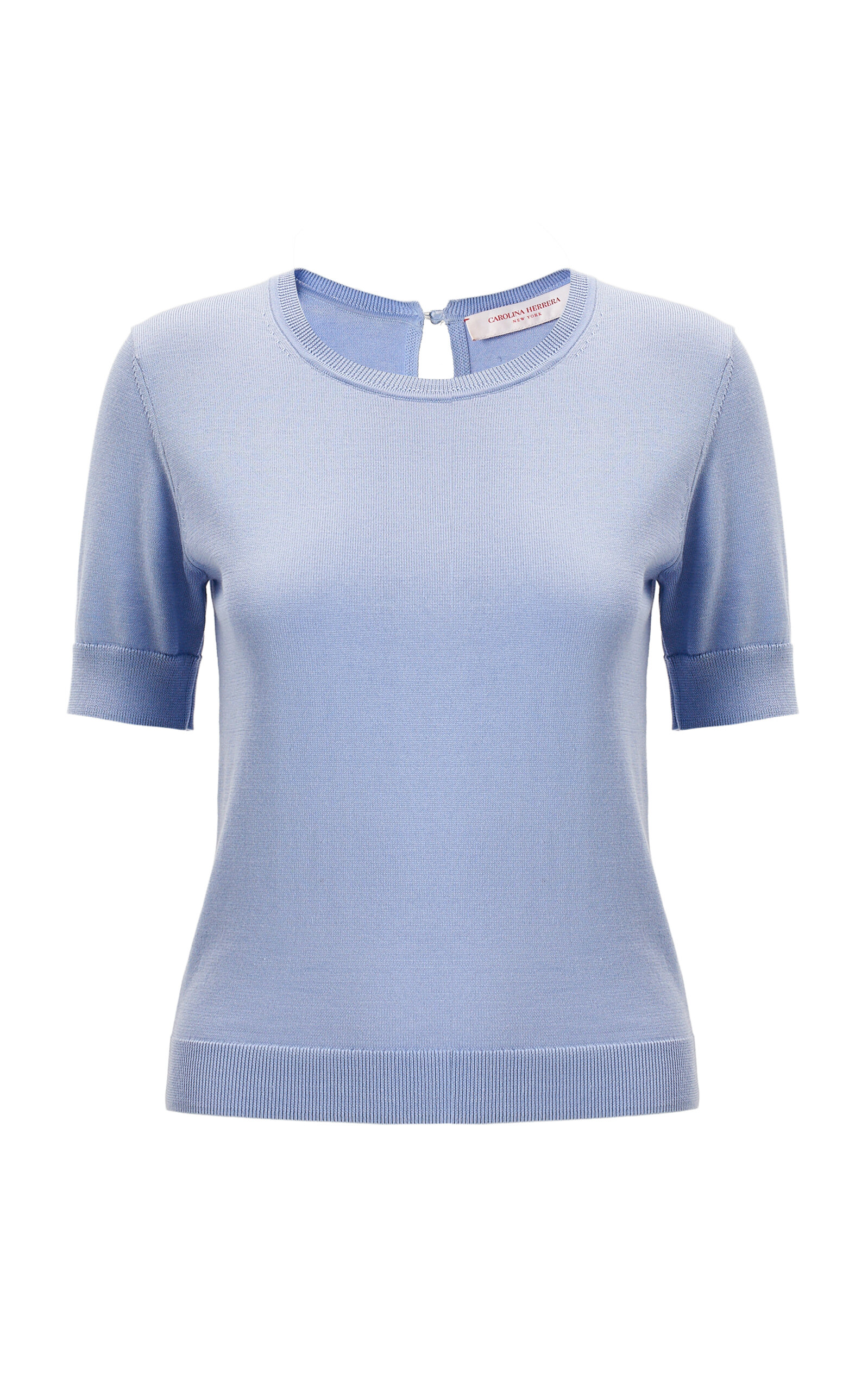 Carolina Herrera Crew Neck Signature Silk-cotton Top In Blue