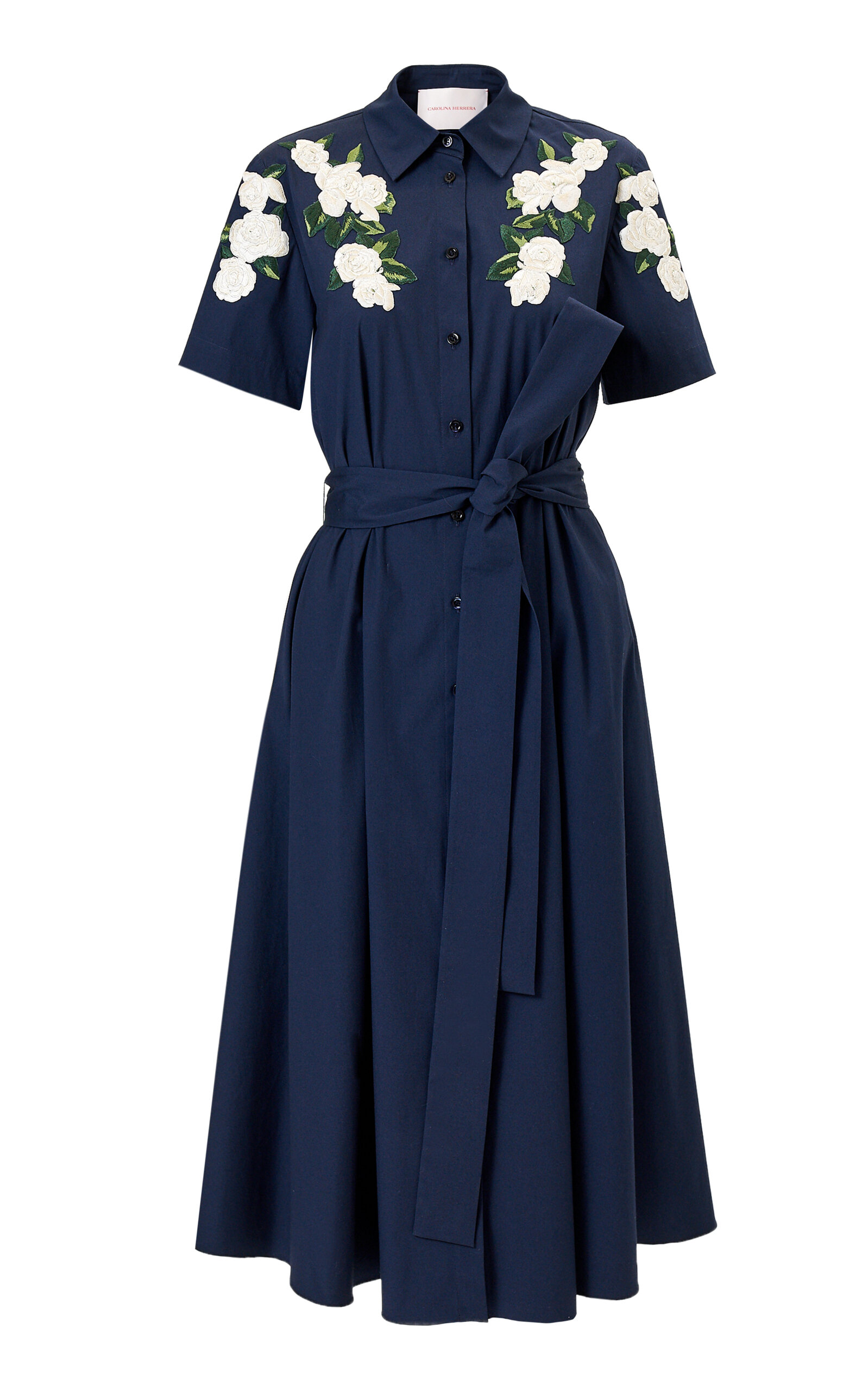 Carolina Herrera Belted Cotton Dress - Navy