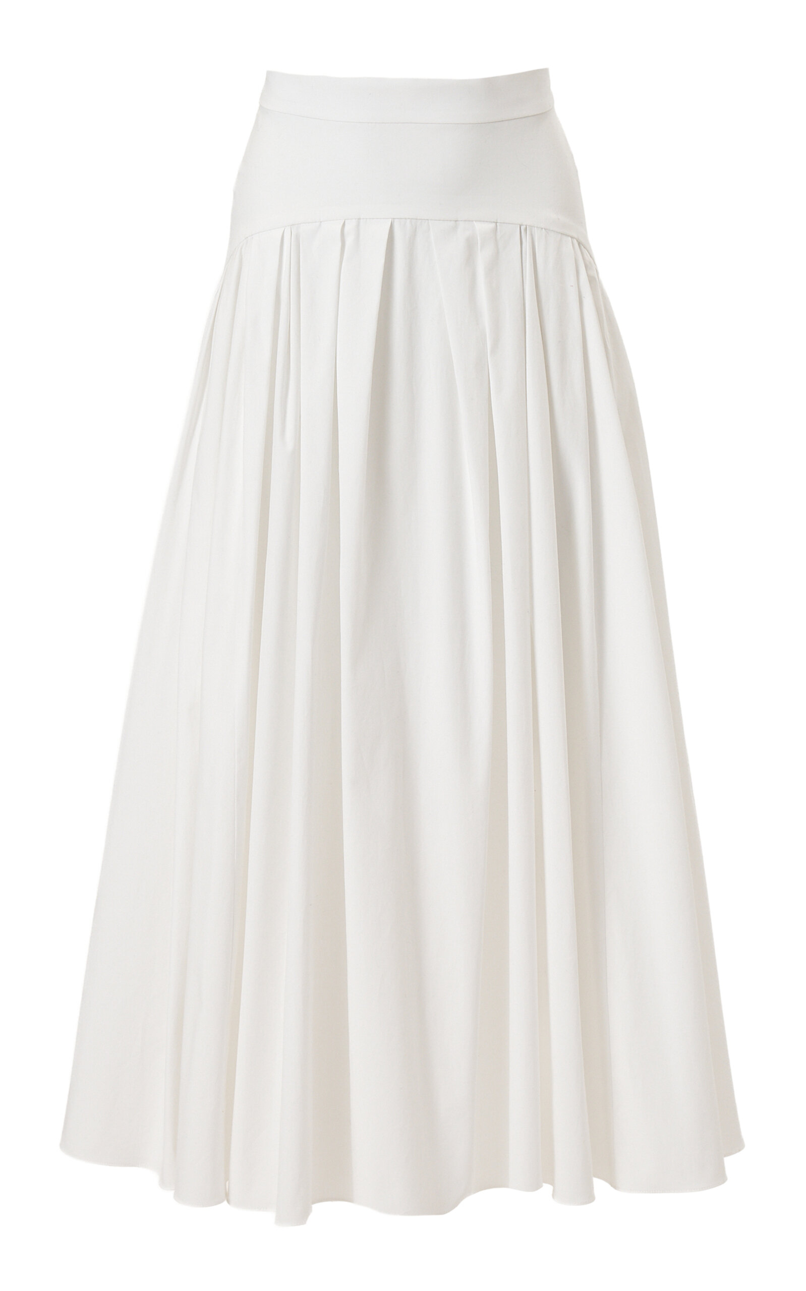 Carolina Herrera Drop-waist Cotton Midi Skirt In White