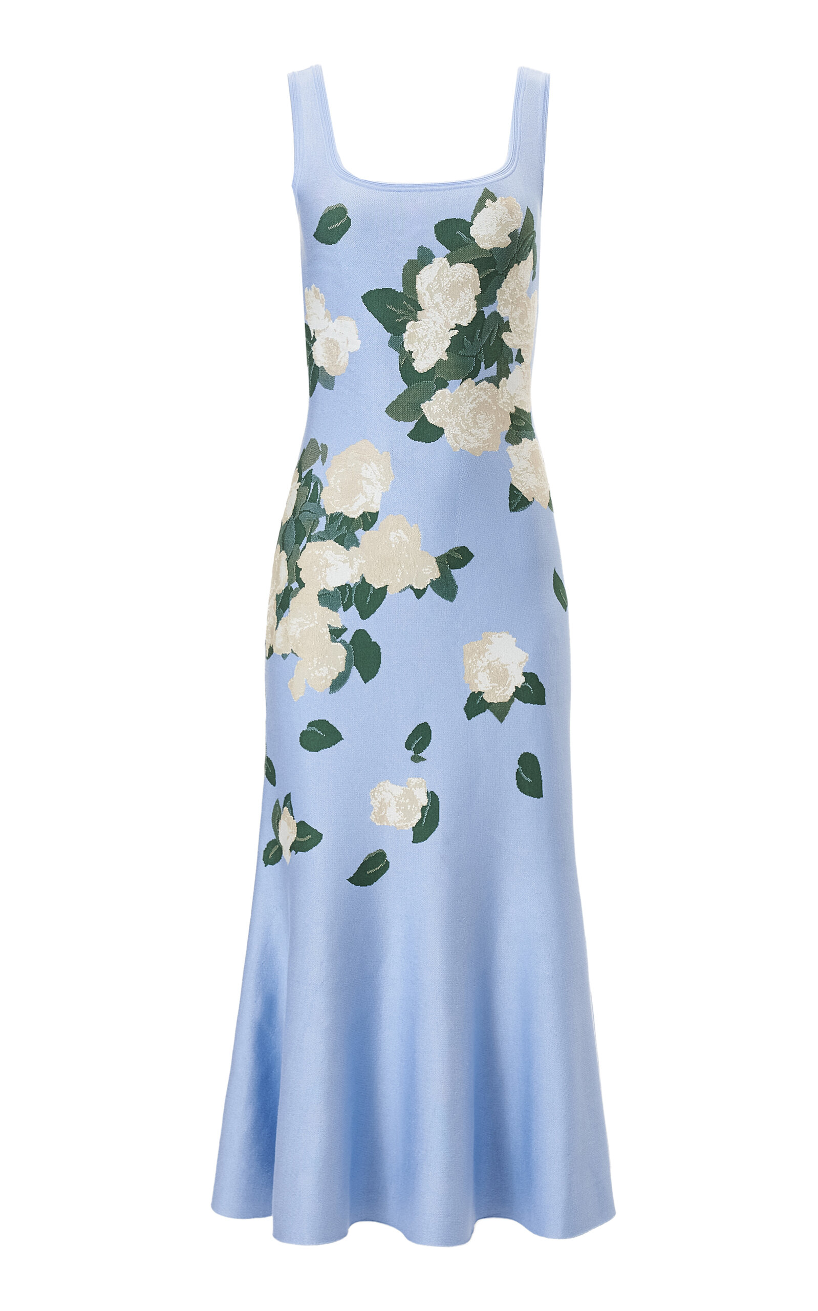 Carolina Herrera Scoop-Neck Silk-Jacquard Knit Midi Dress - Light Blue - XXS