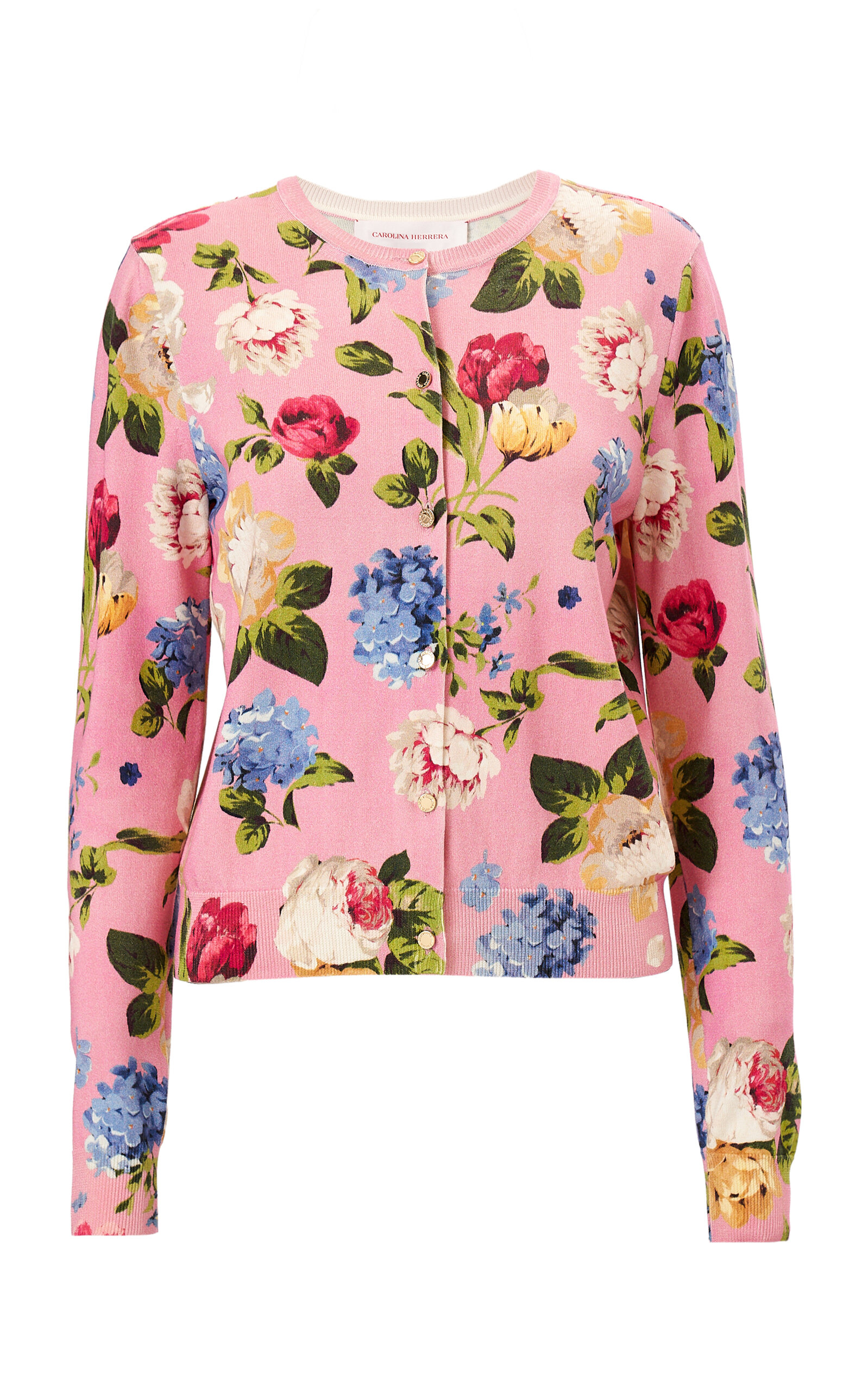 Carolina Herrera Printed Floral Knit Cardigan In Pink