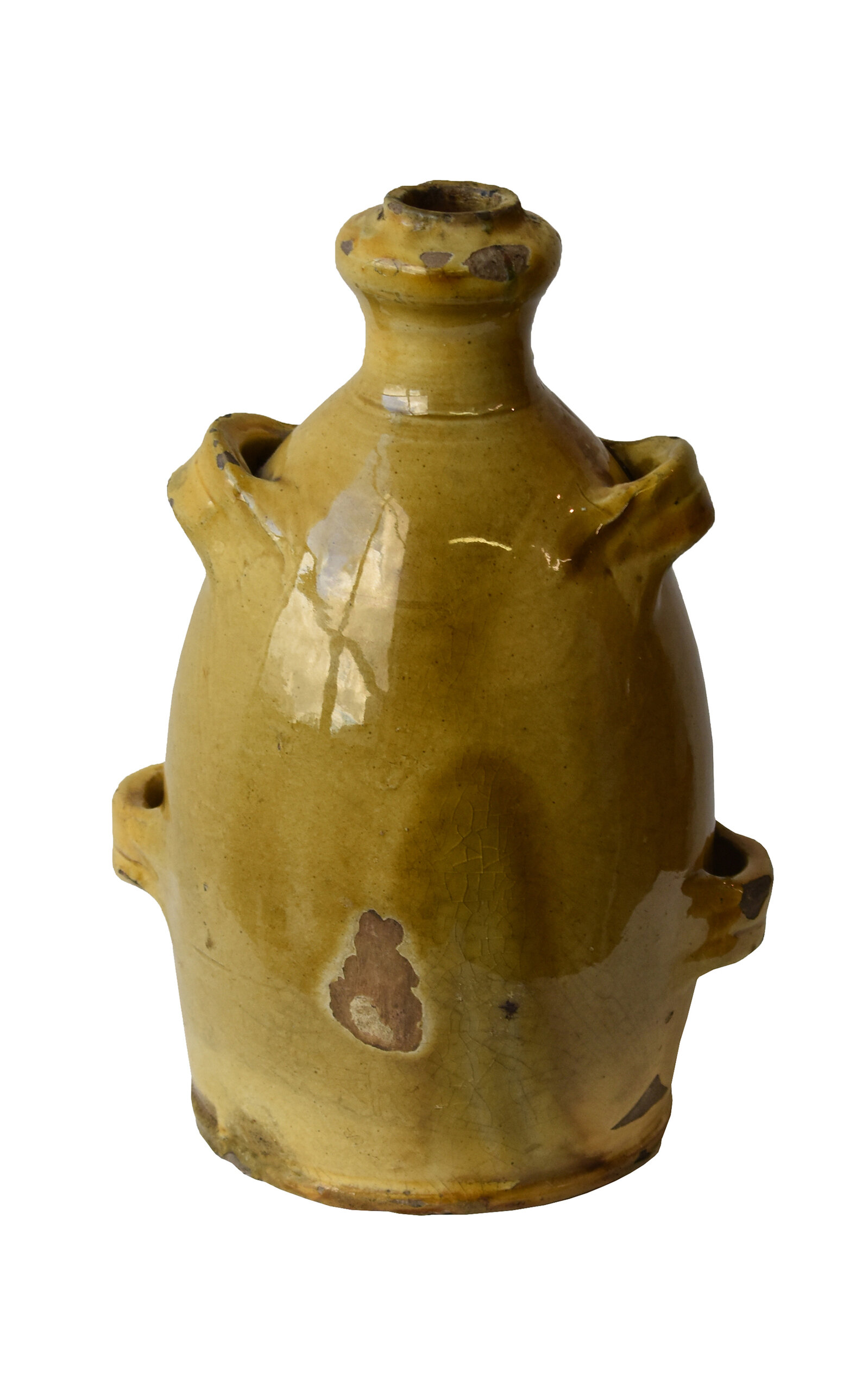 Portmanteau New York Antique French Conscience Yellow Glazed Pottery Vessel; Circa Mid 19Th Century - Yellow