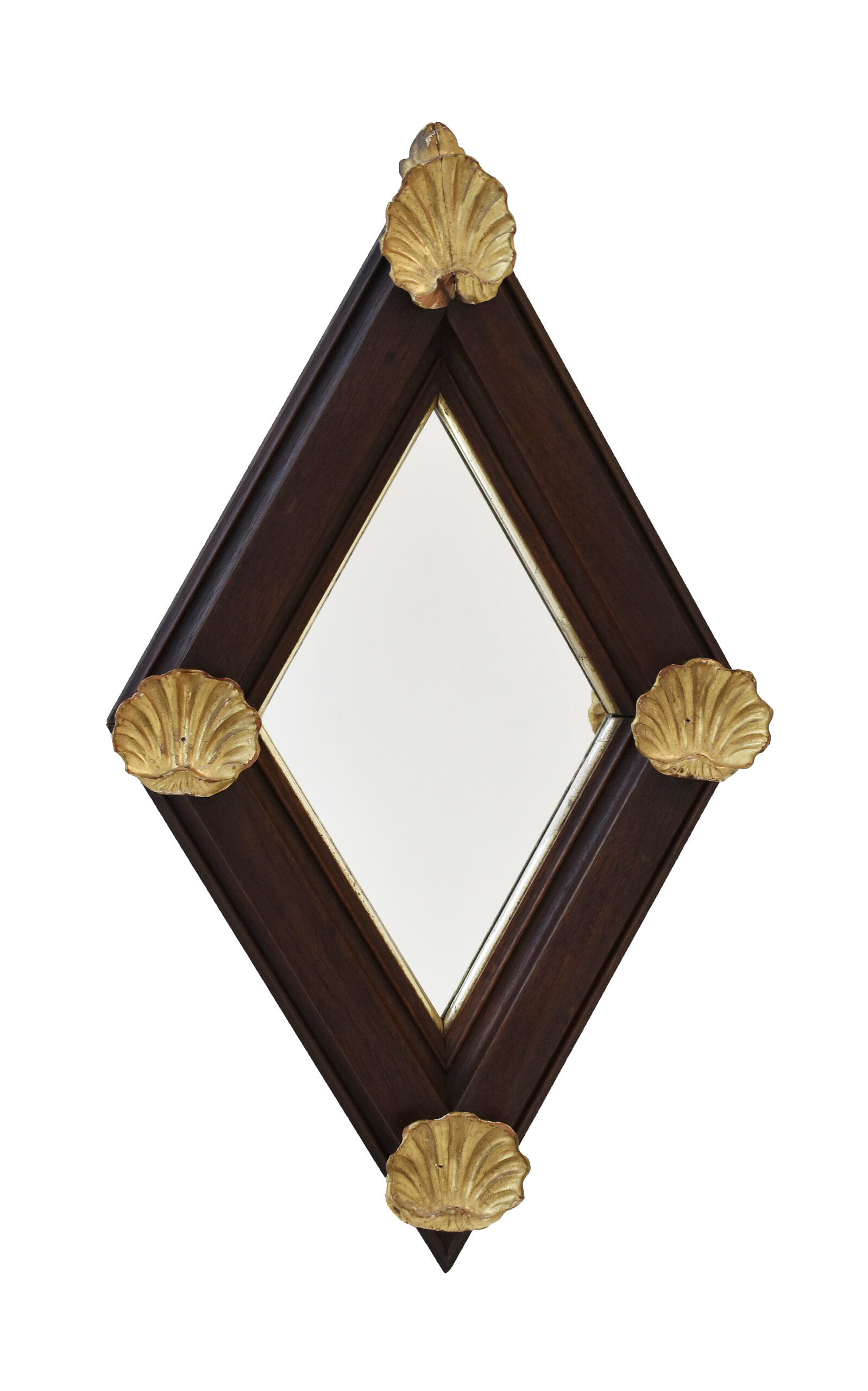 Portmanteau New York Antique Walnut Diamond Framed Mirror With Applied Gilt Shell Corner Details; Circa Late 19Th Century - Multi - Women's Clothing