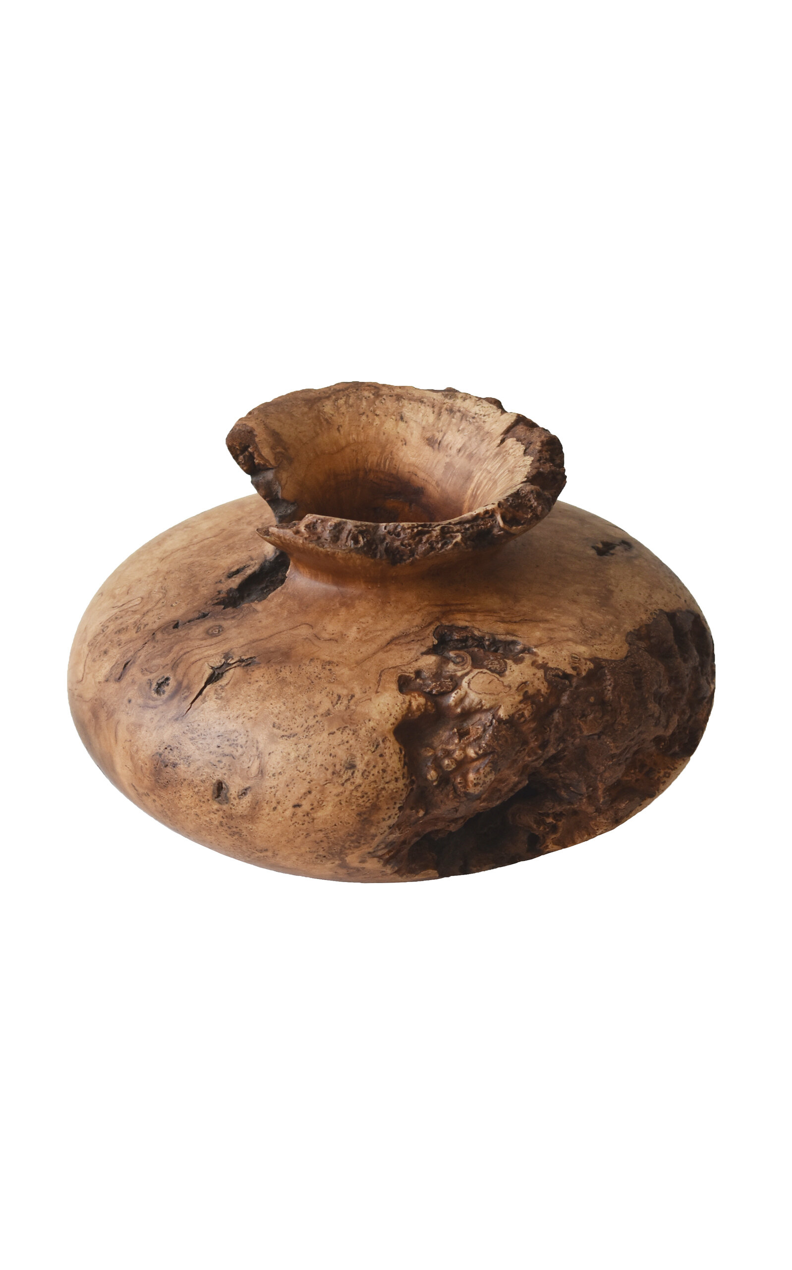 Portmanteau New York Vintage Sculptural Turned Cherry Burl Wood Vase By Melvin Lindquist; Circa 1978 In Brown