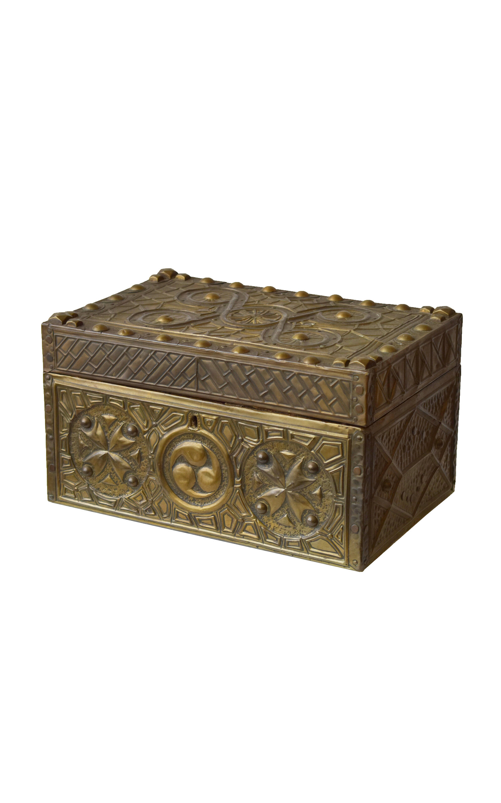 Portmanteau New York Antique Brass Panel Box With Chased + Repoussé Detailing; Circa Late 19Th Century - Multi