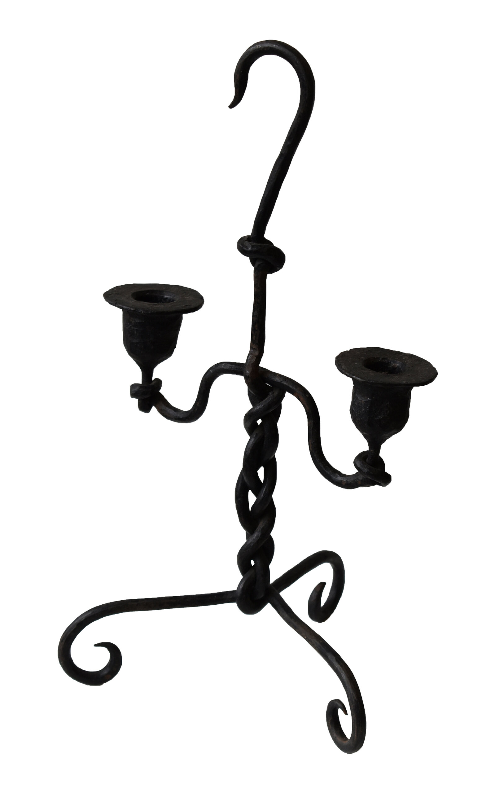 Portmanteau New York Antique Forged Iron Twisted Candelabra; Circa Early 19th Century In Black