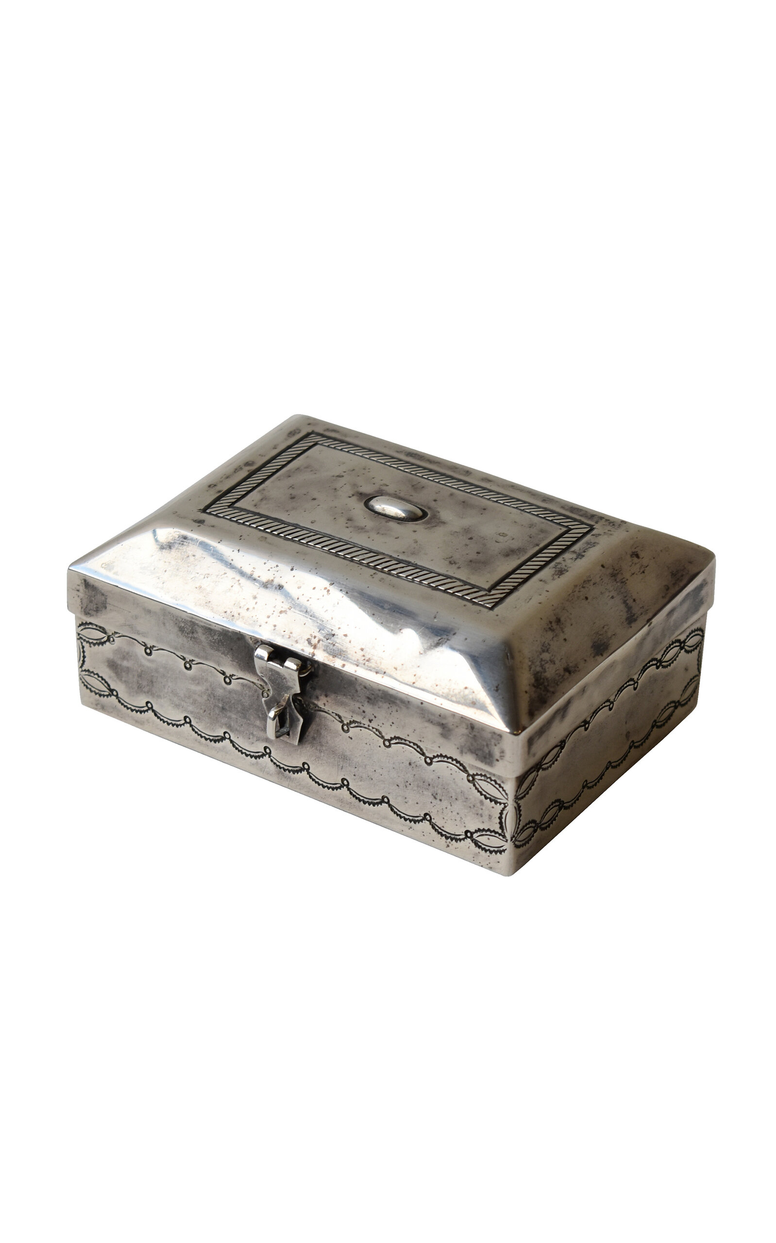 Portmanteau New York Vintage Navajo Stamped Silver Hinged Box; Circa 1930S-40S - Silver