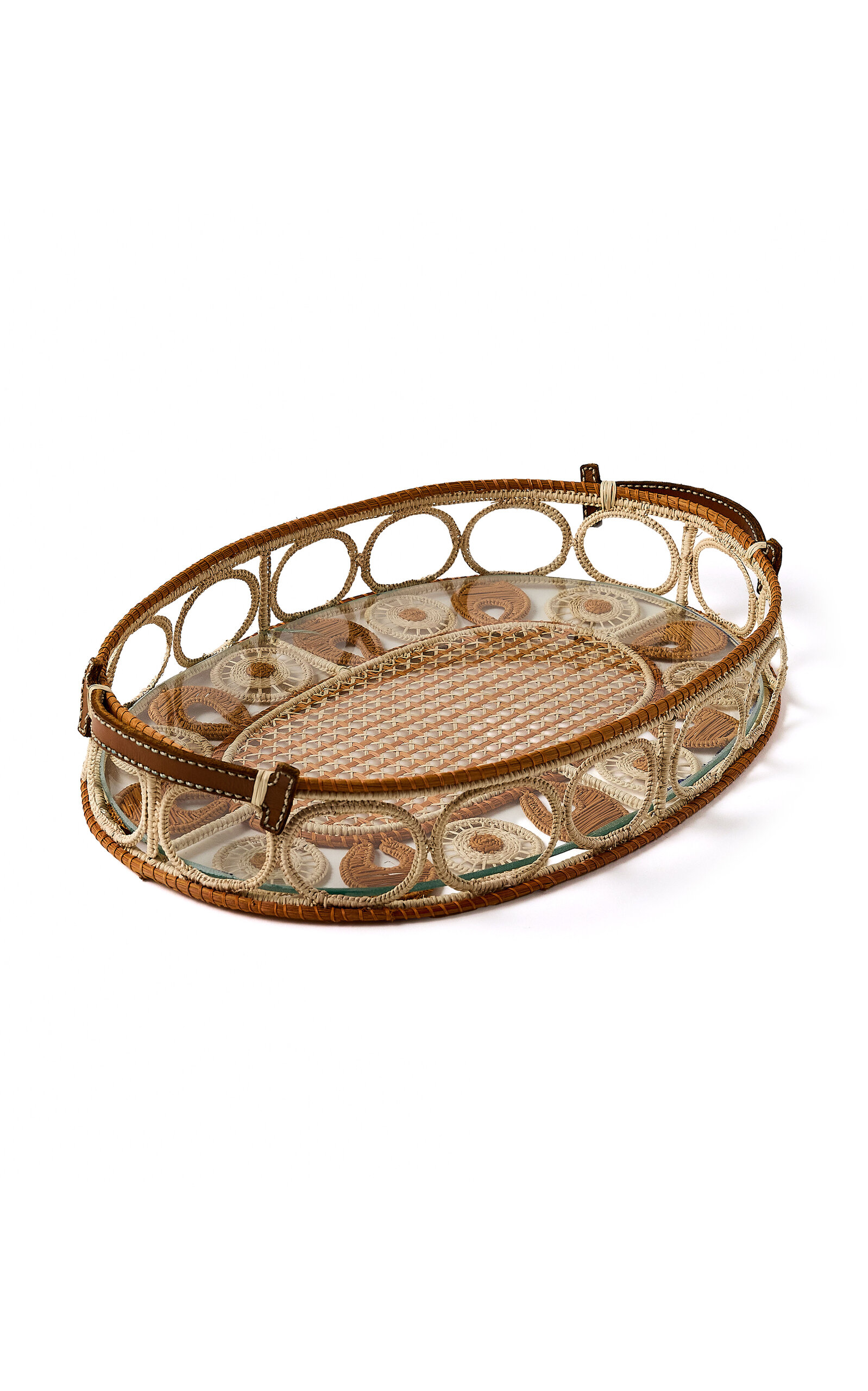 Ascher Iraca Palm Leather Tray In Brown