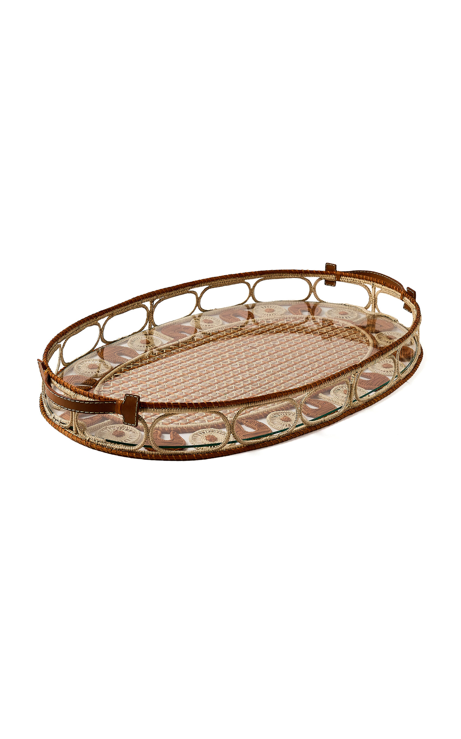 Ascher Iraca Palm Leather Tray In Brown