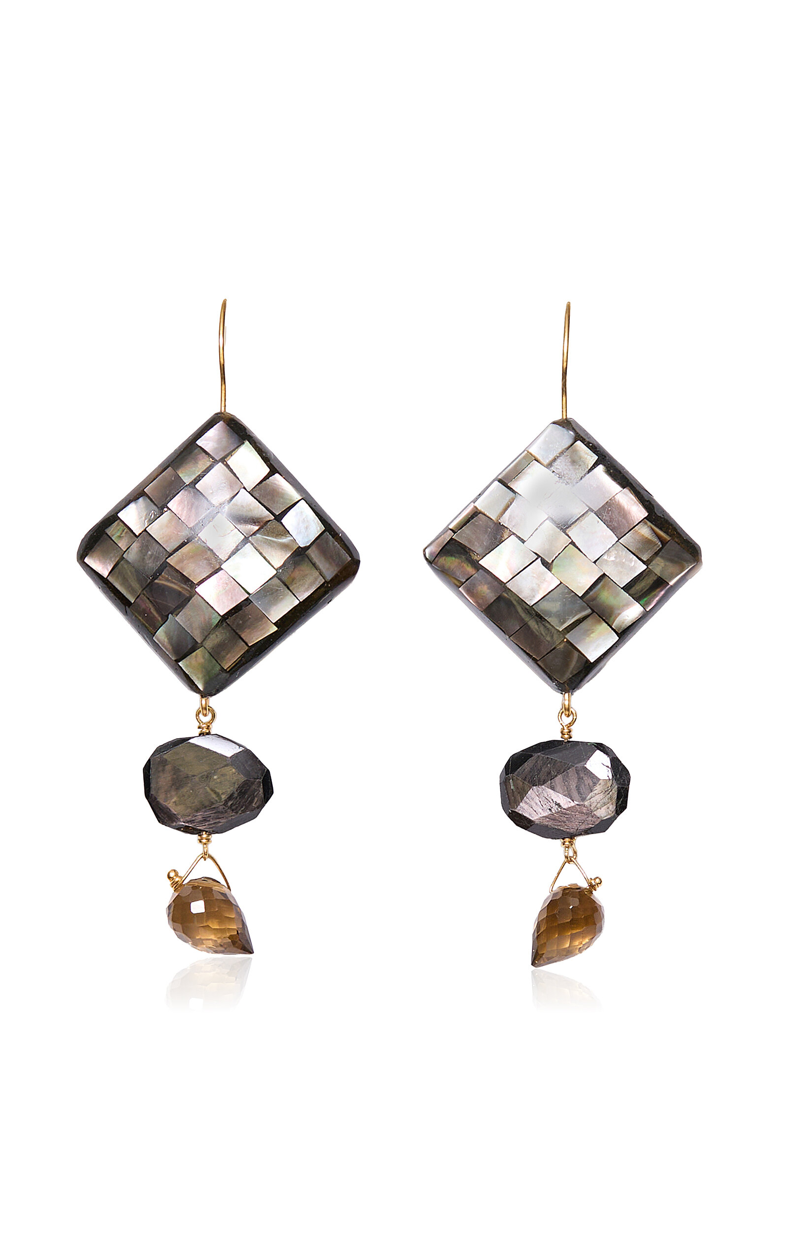 Chan Luu Siren Square Caroline 18k Gold-plated Mother Of Pearl Earrings In Black