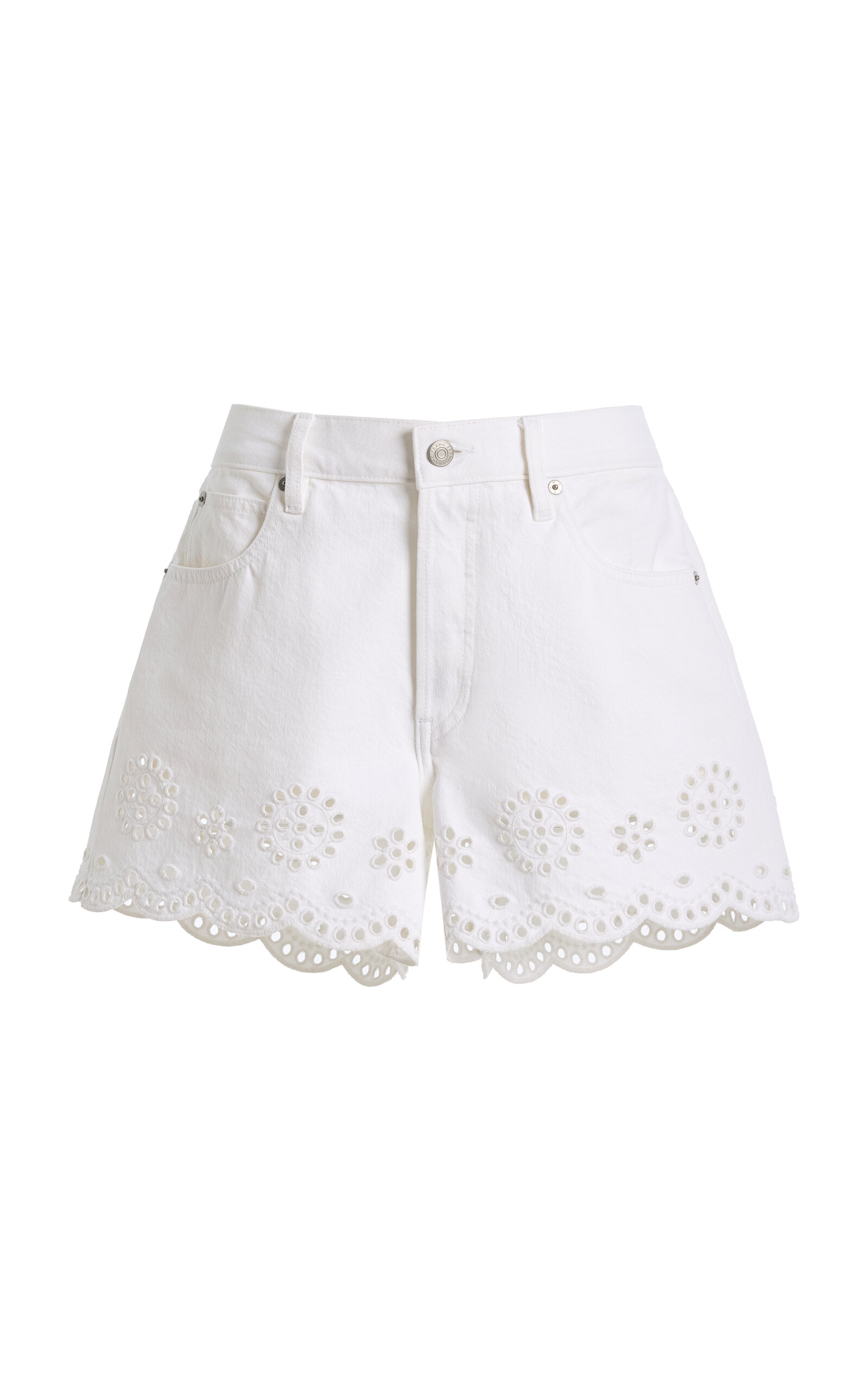 FRAME The Long Hang Eyelet Cotton Shorts