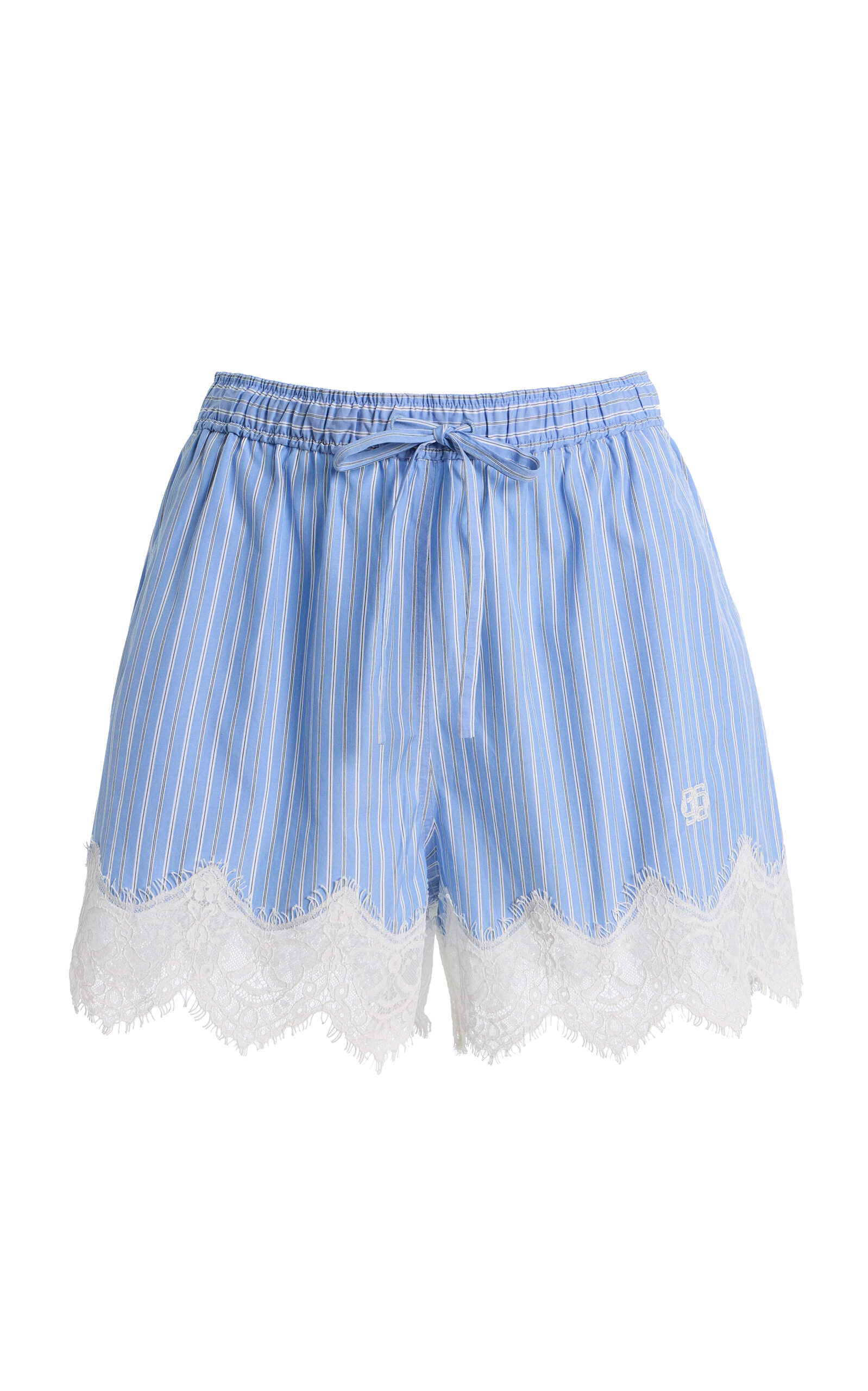 Simkhai Emmie Lace-trimmed Striped Cotton Shorts In Blue