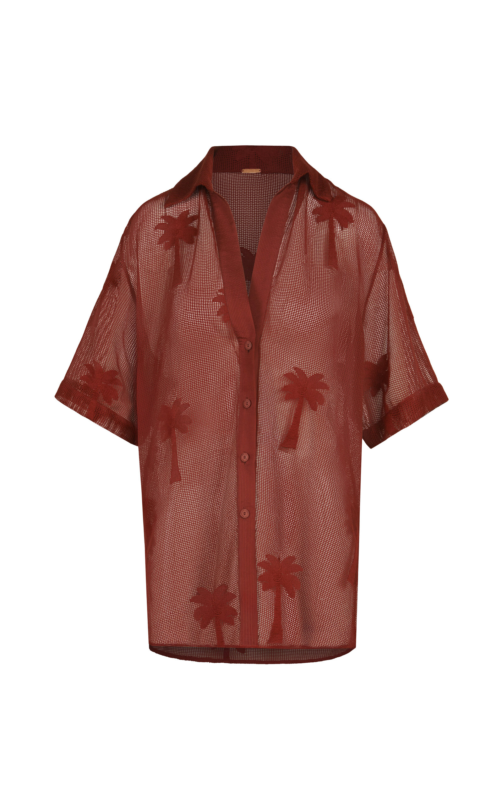 Johanna Ortiz Salty Promises Relaxed Mesh Cotton Shirt In Burgundy