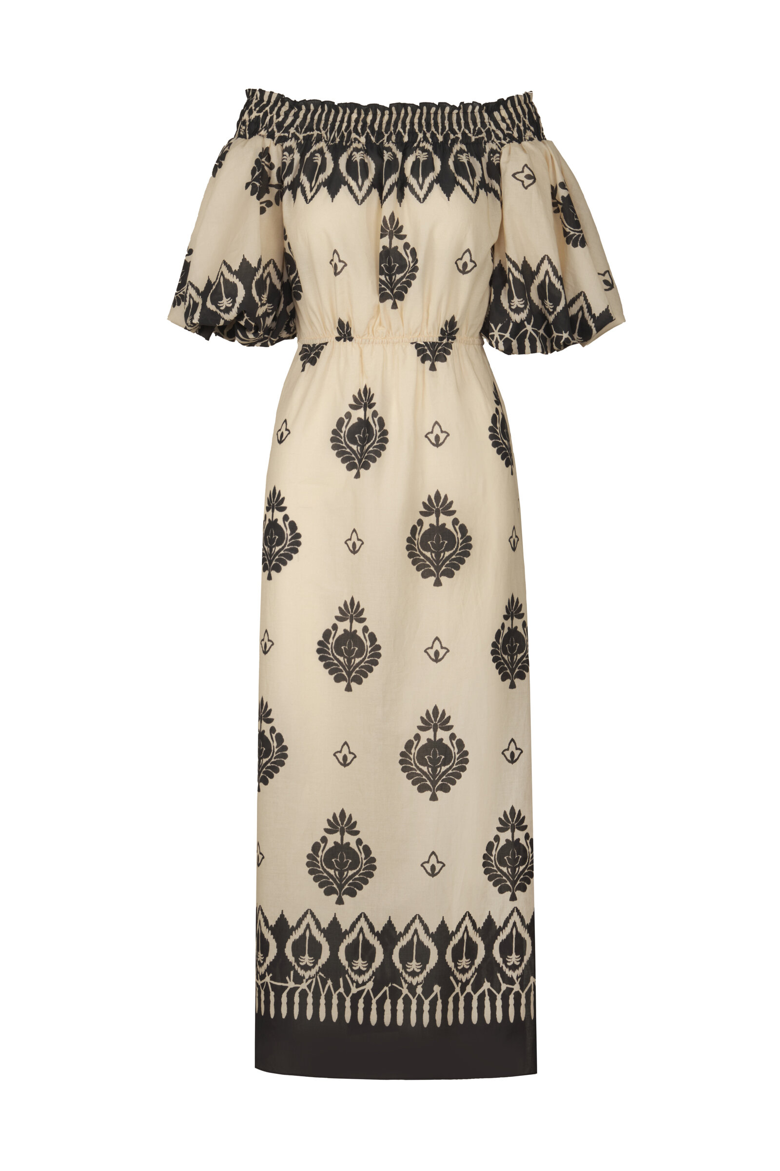 Johanna Ortiz Harbor Hues Off-the-shoulder Cotton Midi Dress In Neutral