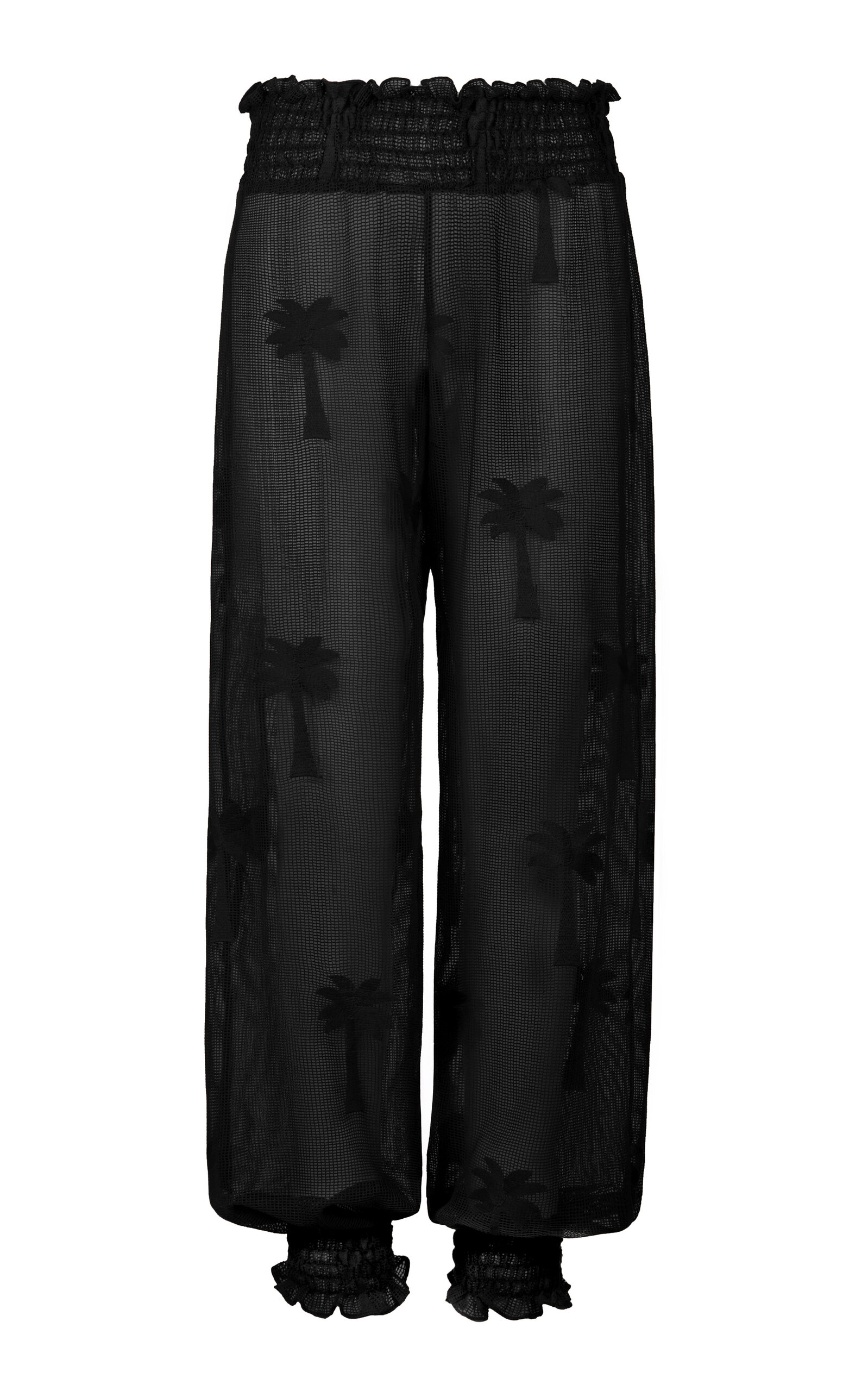 Johanna Ortiz Palm Nomad Sheer Cotton Wide-leg Pants In Black