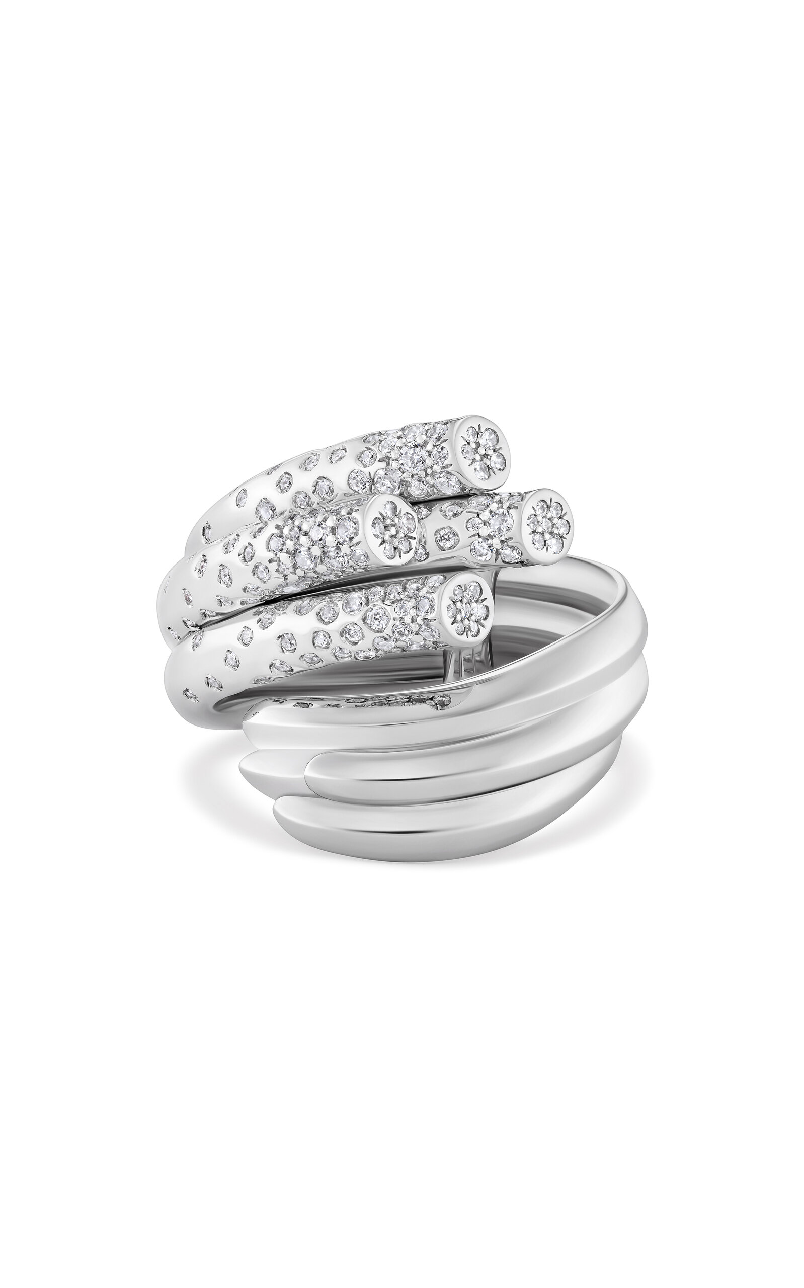 Tabayer 18k White Gold Zorae Ring; White Gold Paved With Diamonds. Large Swirl Version In Metallic