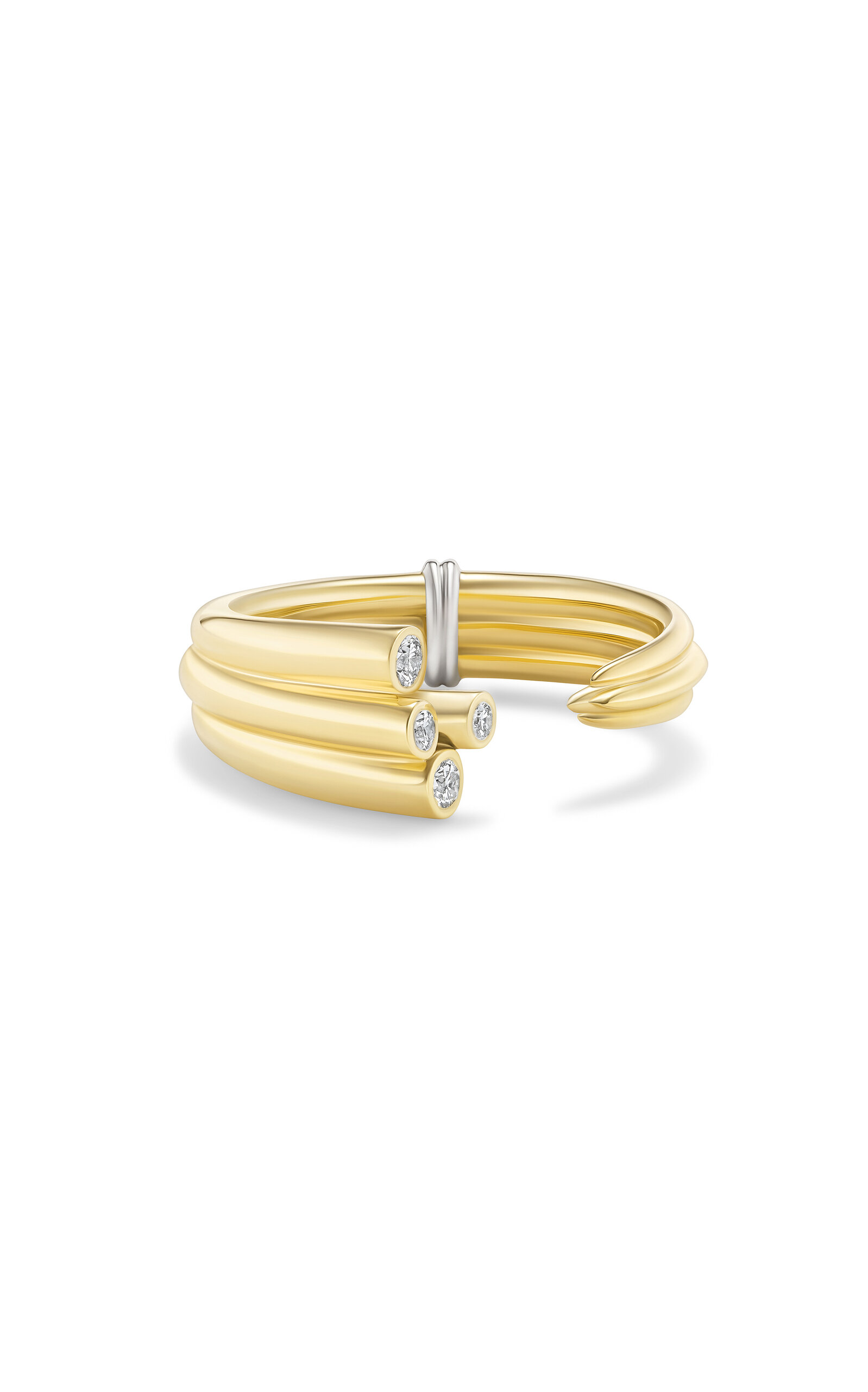 Tabayer 18k Yellow And White Gold Zorae Ring; Small Swirl Version With Diamonds In Gold