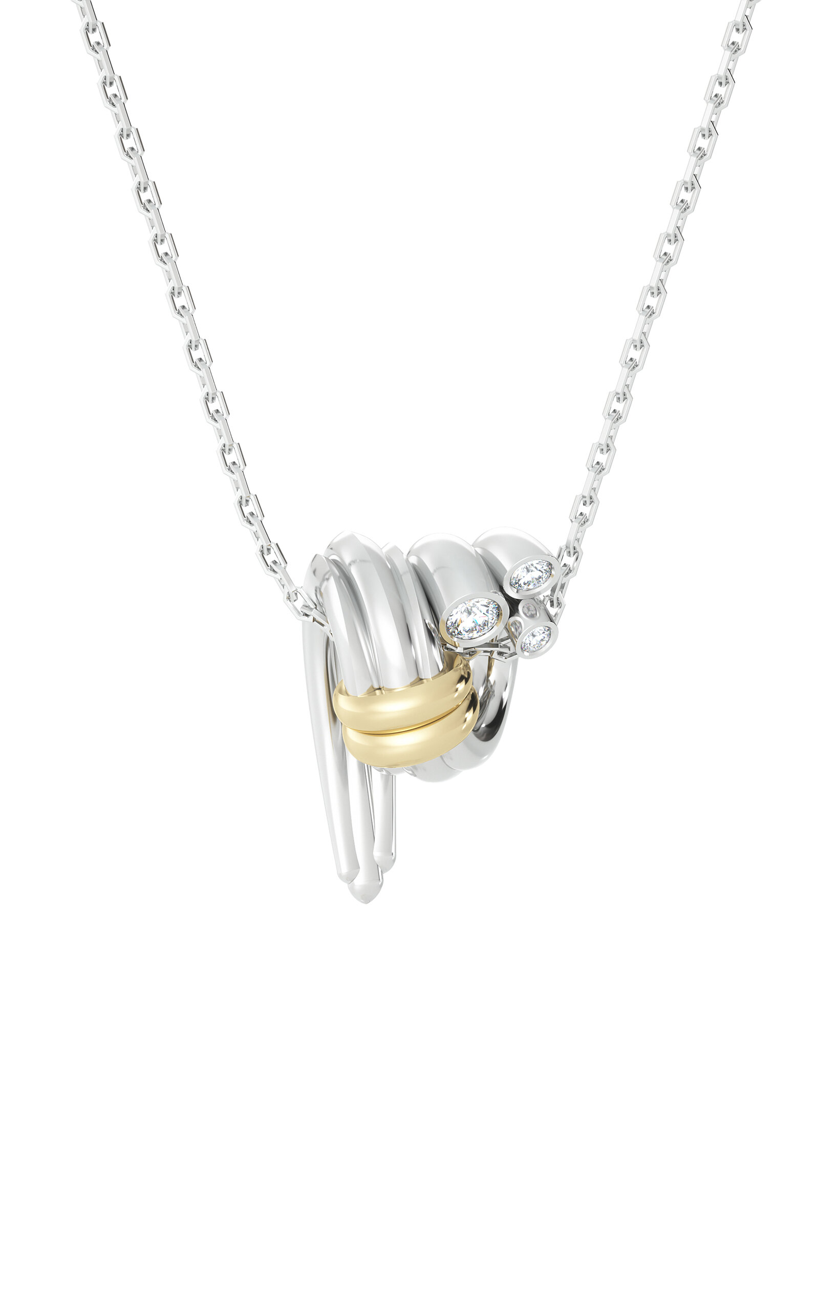 Tabayer 18k White And Yellow Gold Zorae Pendant Necklace; Small Swirl Version With Diamonds In Metallic