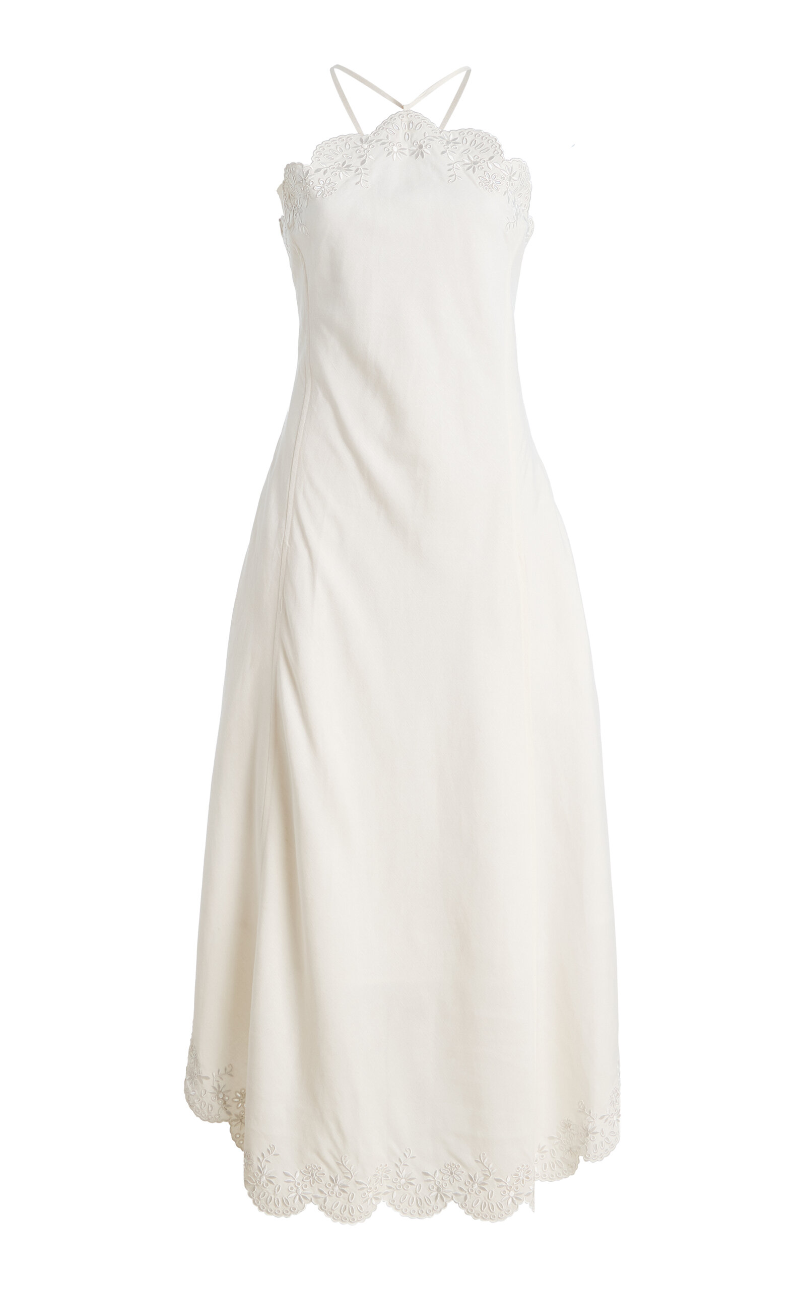SIMKHAI Gillian Embroidered Linen-Blend Midi Dress