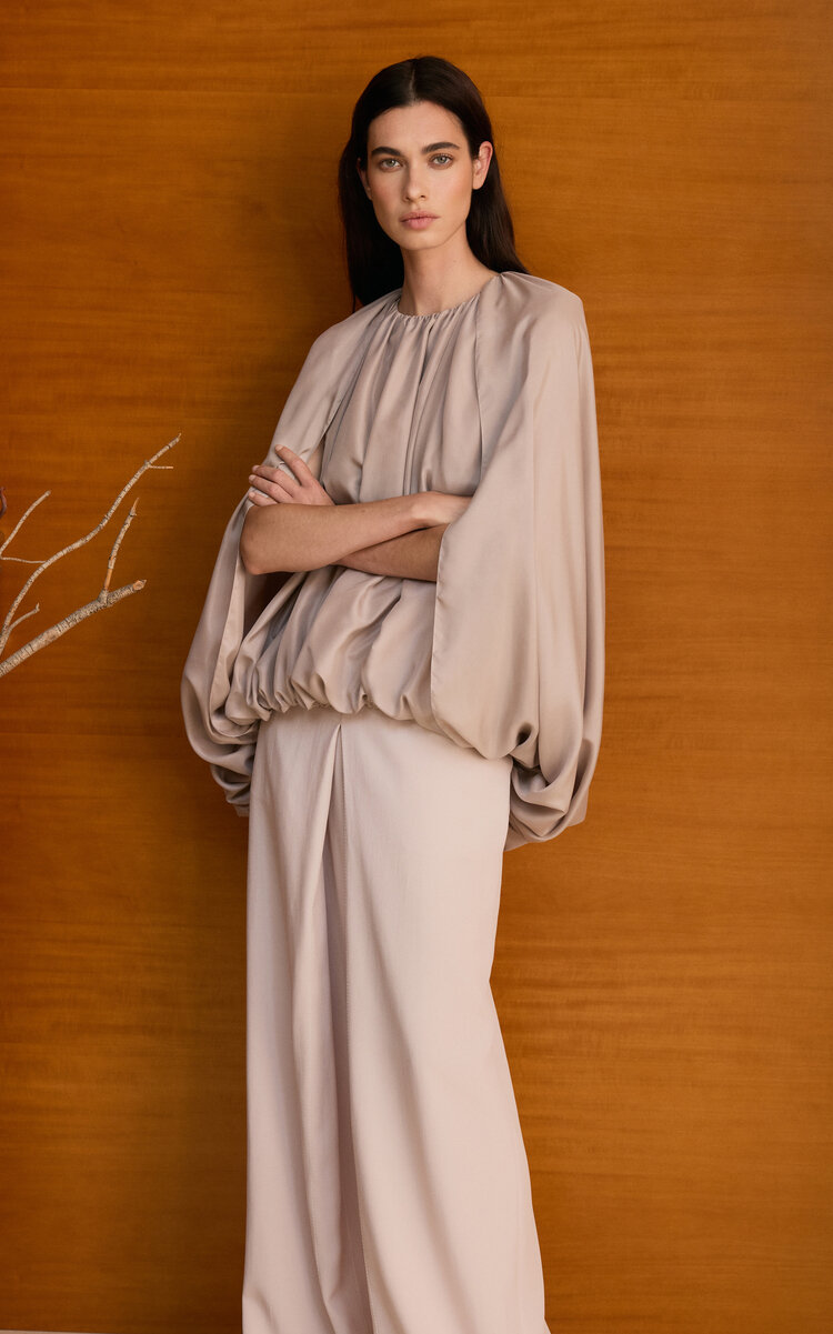 Di Stavnitser Baloon Cape-sleeve Silk Blouse In Pink