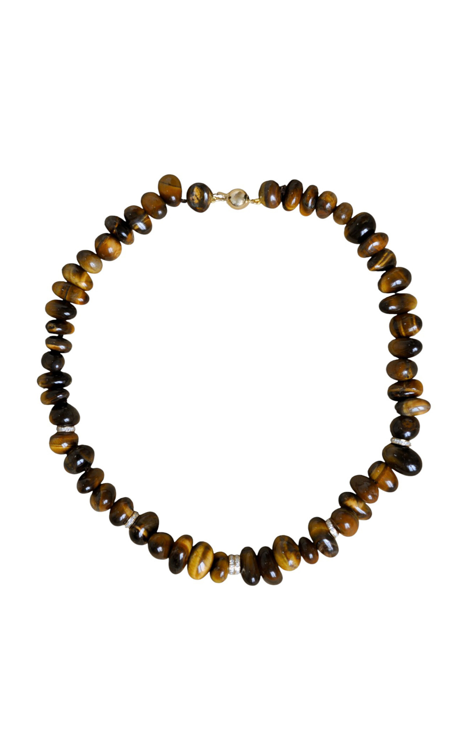 Laoli 14k And 18k Yellow Gold Diamond Tiger Eye Collar In Brown