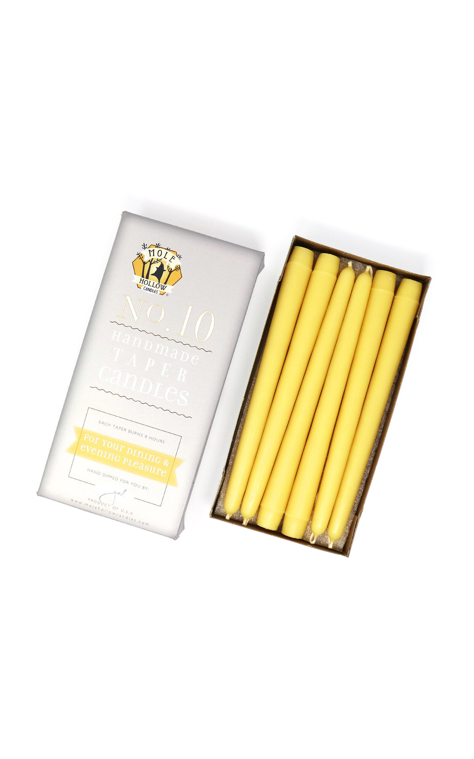 Mole Hollow Candles Exclusive Hand Dipped Beeswax Taper Candles - Yellow