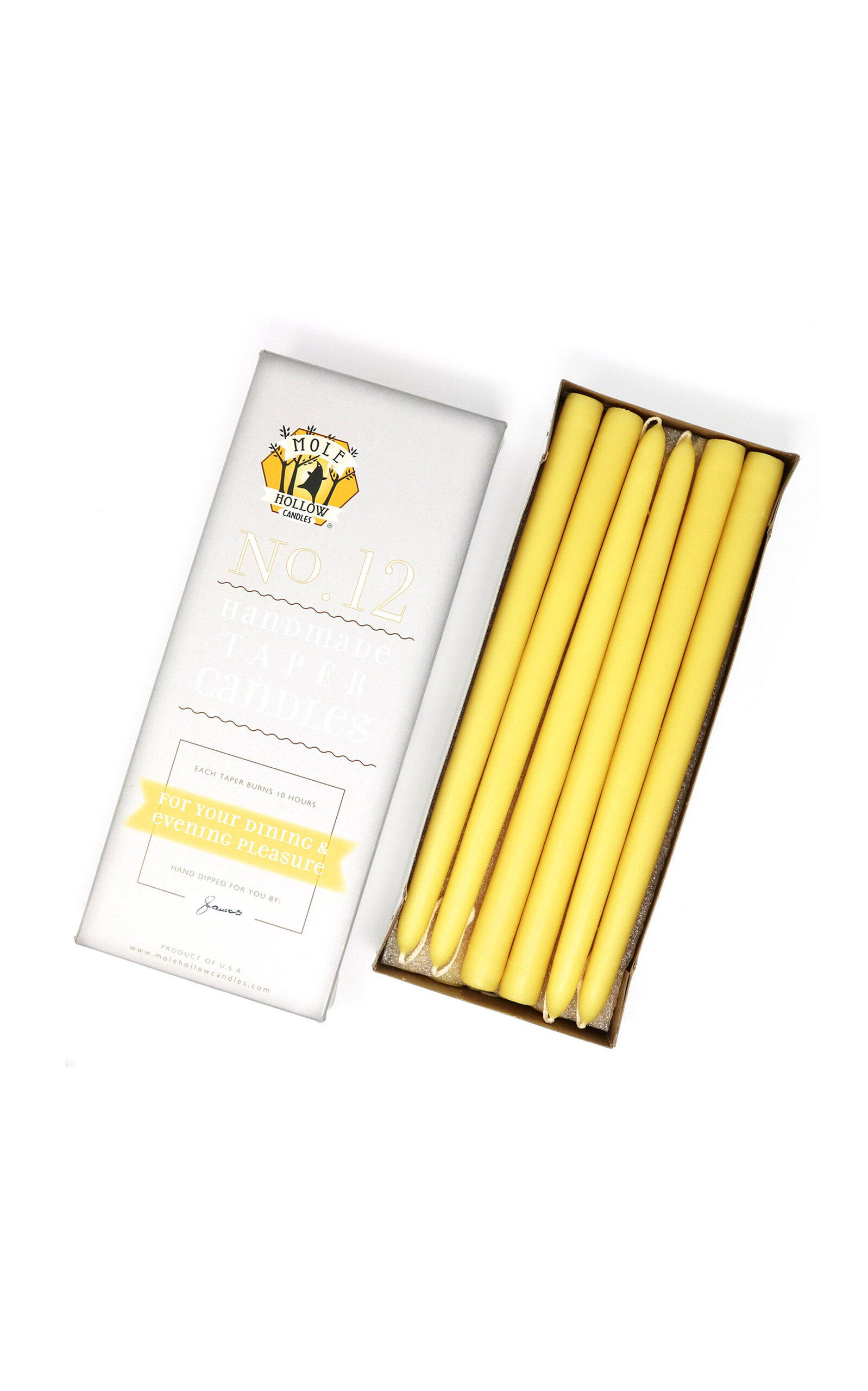 Mole Hollow Candles Exclusive Hand Dipped Beeswax Taper Candles - Yellow