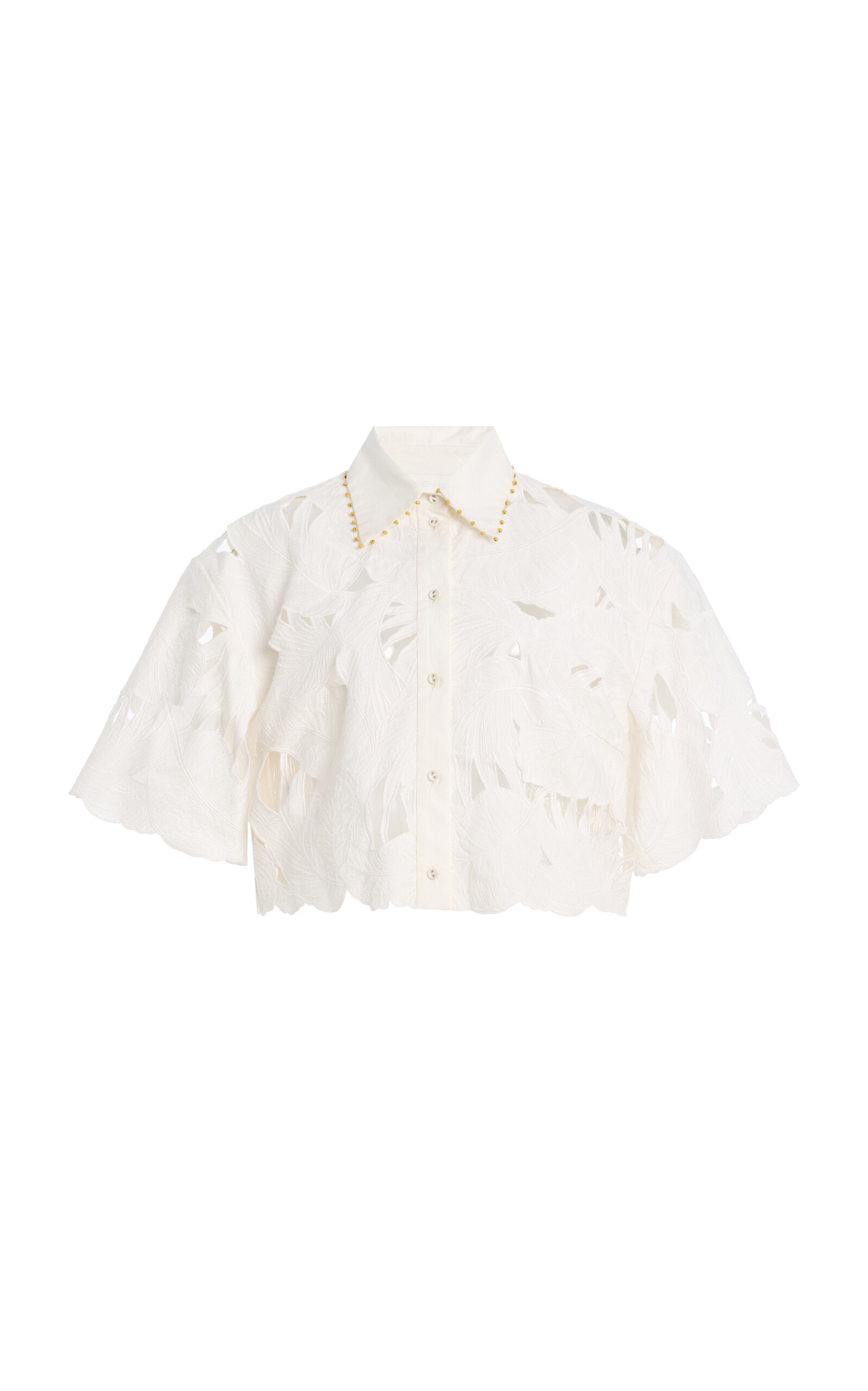 Zimmermann Mahon Embroidered Cotton Cropped Shirt