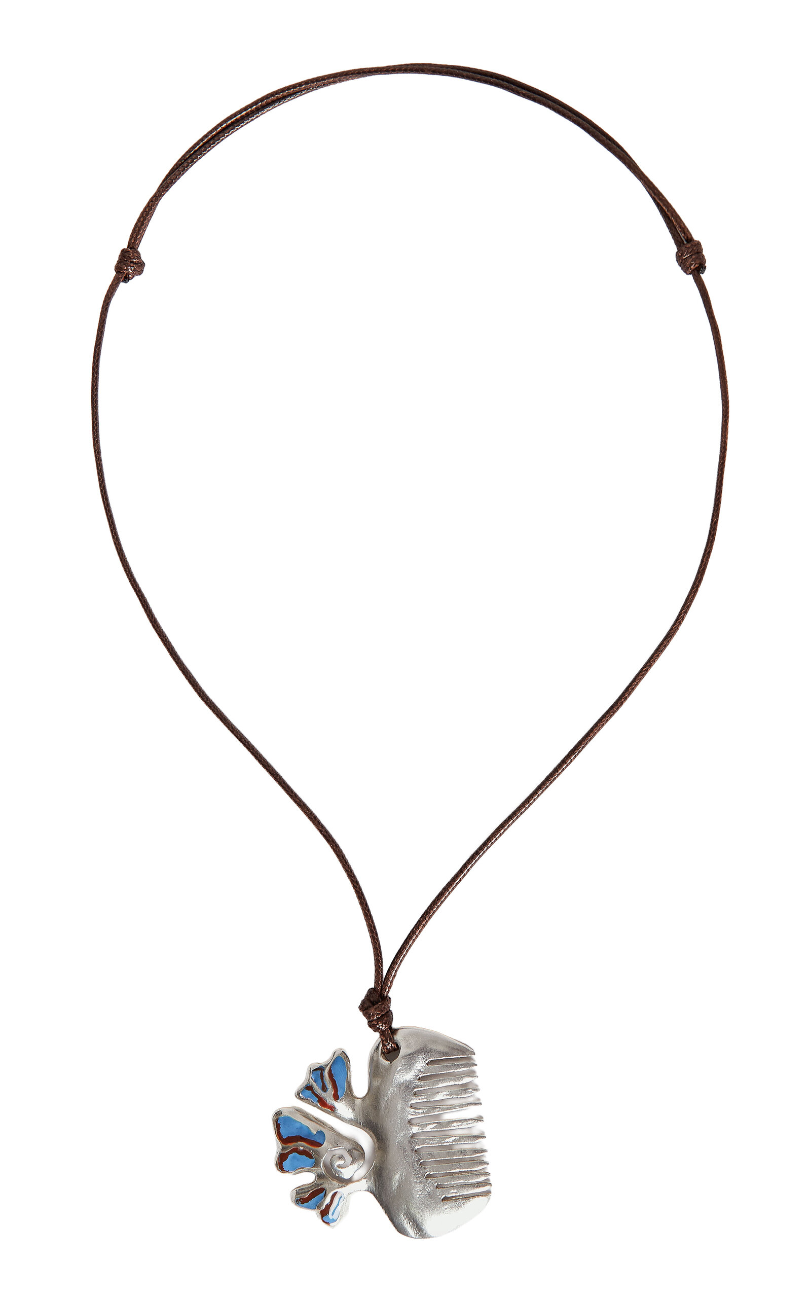 Sara Y Flora Blue Peineta Necklace In Silver