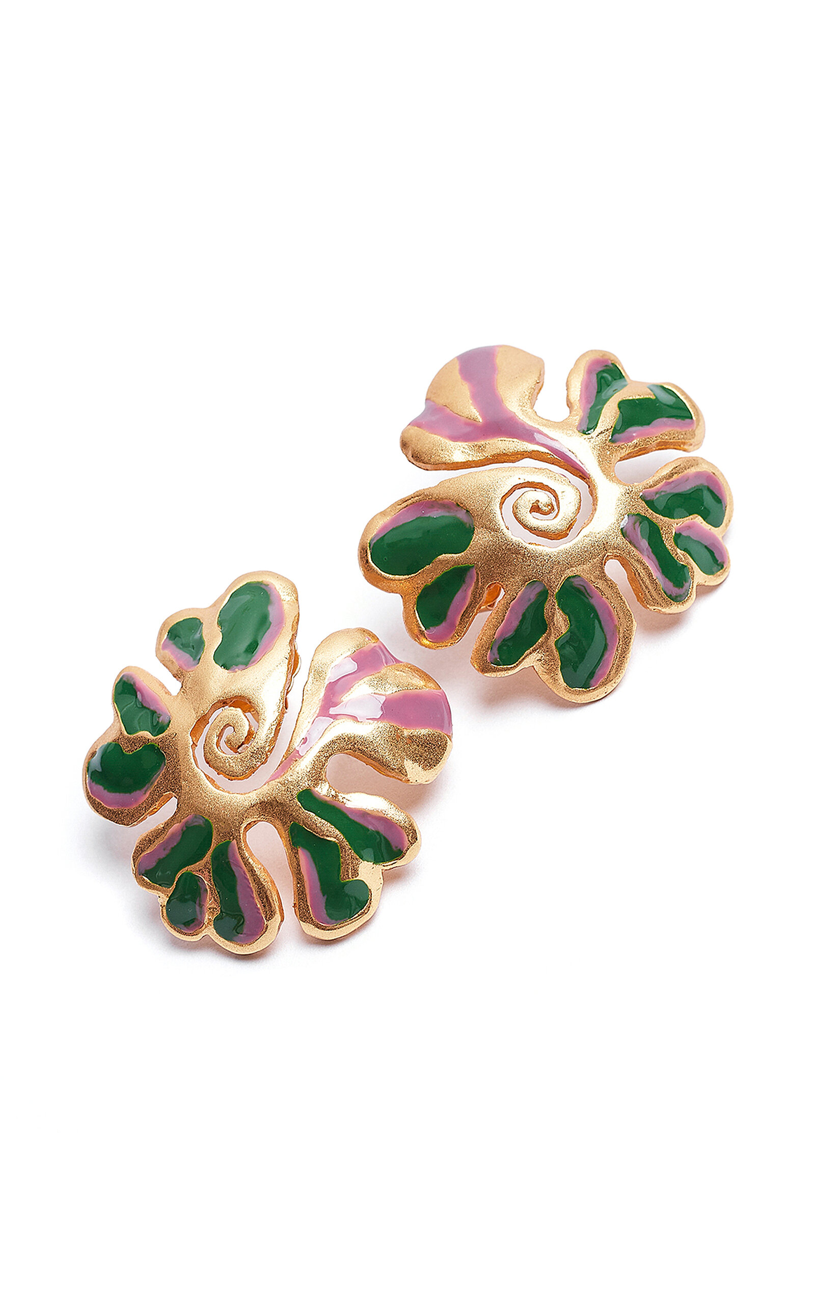 Sara Y Flora Green Aurora Espiral Earrings In Multi